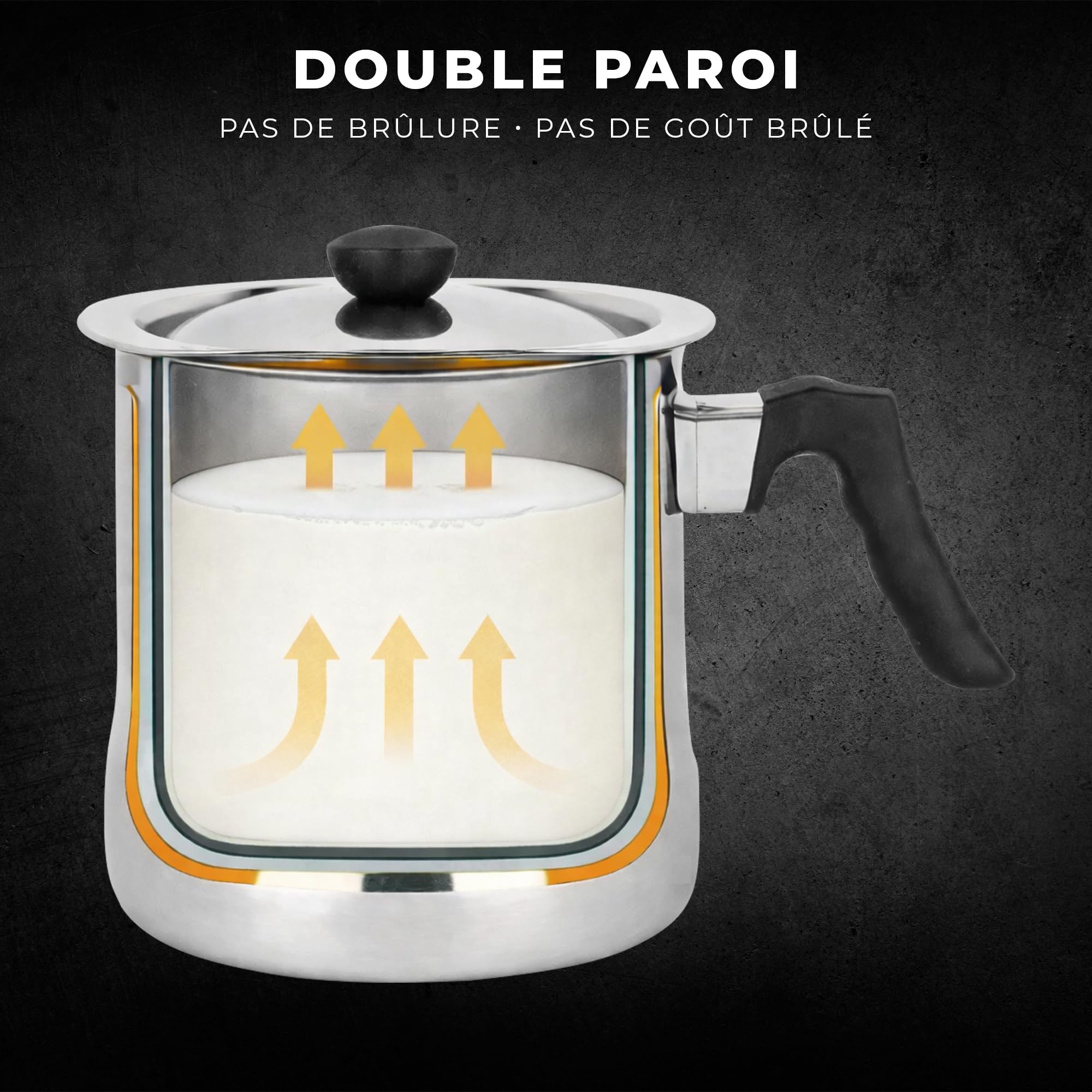 KARL HAUSMANN Casserole à Lait 1,5L avec Sifflet, Couvercle et Graduation - Chauffe Lait Inox Double Paroi, Bain Marie, sans Brûler ni Déborder, Induction, Gaz, Vitrocéramique
