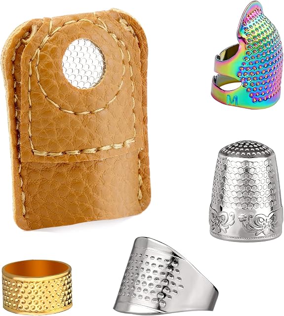 5 Pieces Sewing Thimbles, Metal Color Sewing Thimble Finger Protector,Leather Coin Thimbles for Hand Sewing Knitting Needle Craft,DIY Sewing Tools,Embroidery Craft Accessories