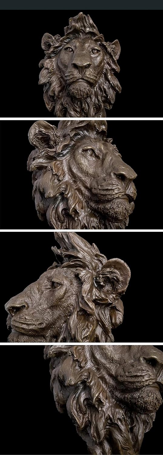 Sculpture Bust Handmade Lion Head Animal Bust Figurine Copper Decor