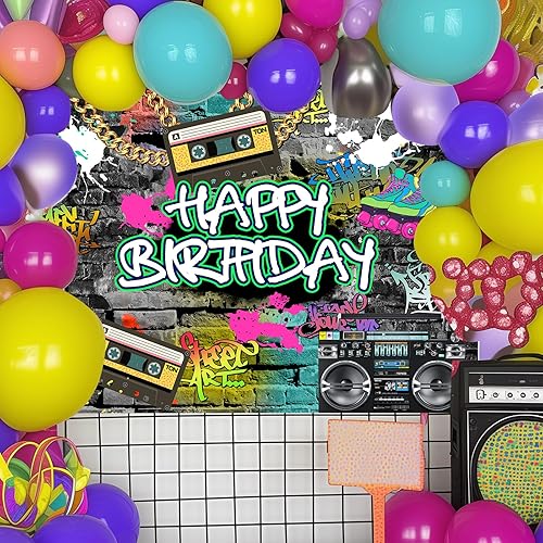 Miniatura 2 de Mocsicka Graffiti - Telón de fondo de cumpleaños de los años 80 y 90, estilo urbano, retro, para fiesta de cumpleaños, hip hop, rock, decoración de