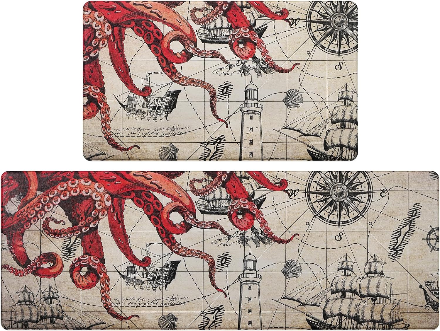 Amazon.com: Likiyol 2Pcs Kitchen Mats for Floor, Octopus Kitchen Rugs ...