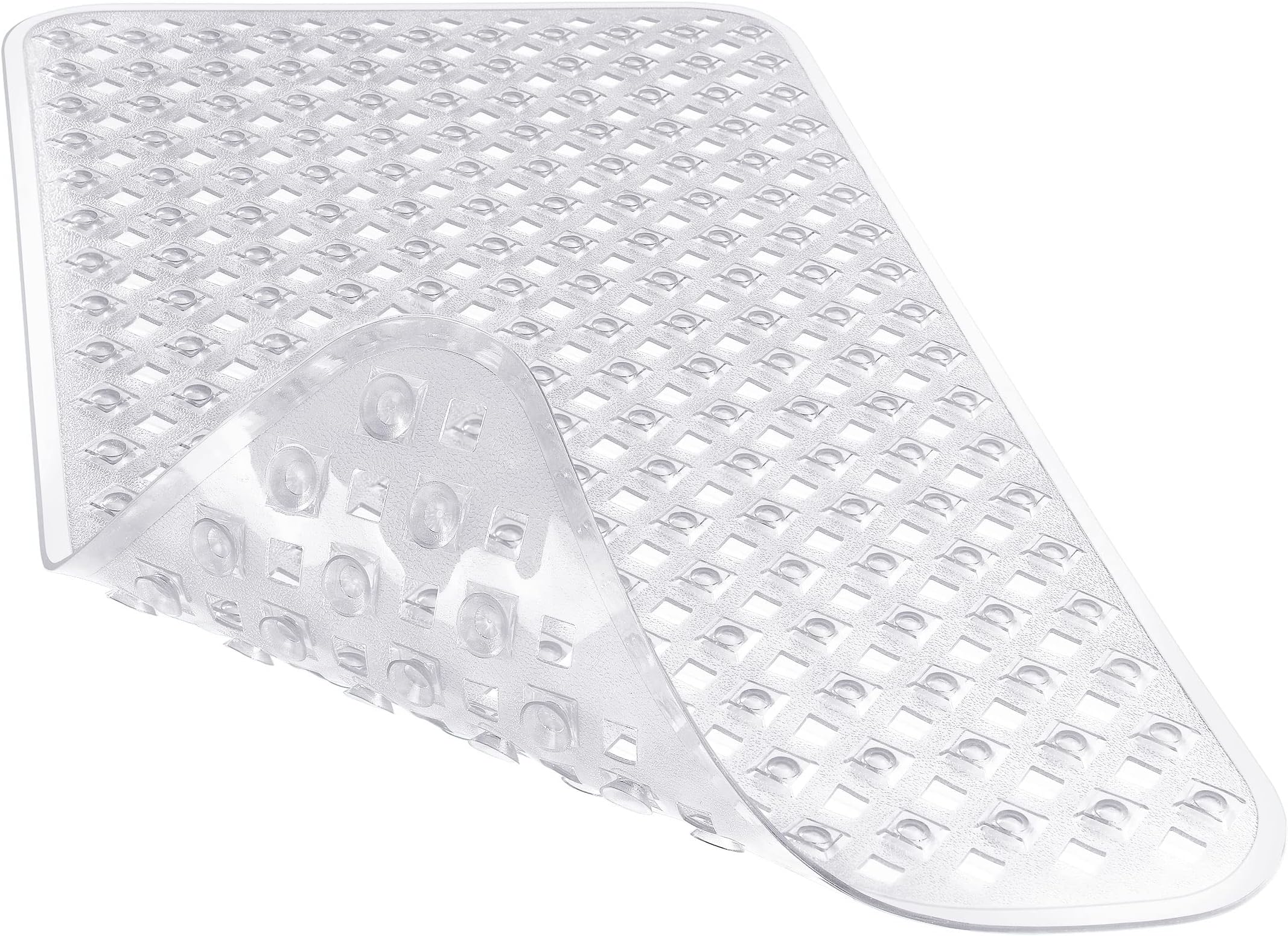 Bathtub Mat Non Slip, Super Strong Suction Cups, 27.5"x15.5" Long Shower Mat with Drain Holes, Machine Washable Fast Draining Bath Mats, Bathroom Essentials,Clear
