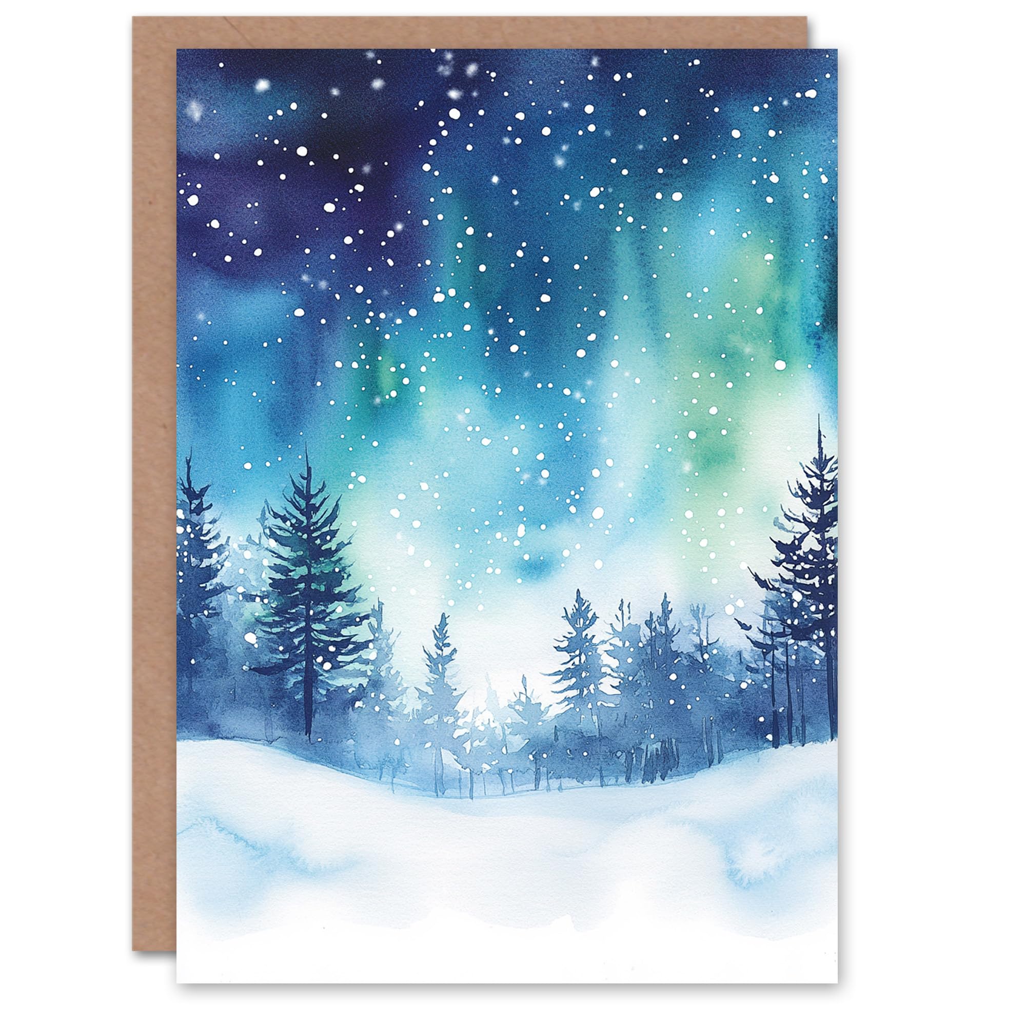 Artery8 Aurora Borealis Magical Snowy Winter Blank For Him Or Her Art Xmas Festive Christmas Card