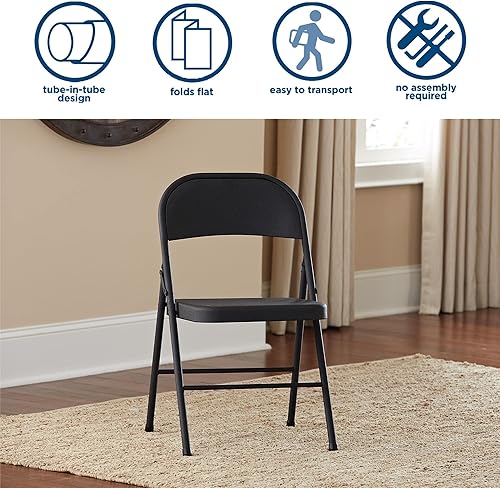 Miniatura 4 de MIHAL Silla plegable de acero paquete de 4 color negro