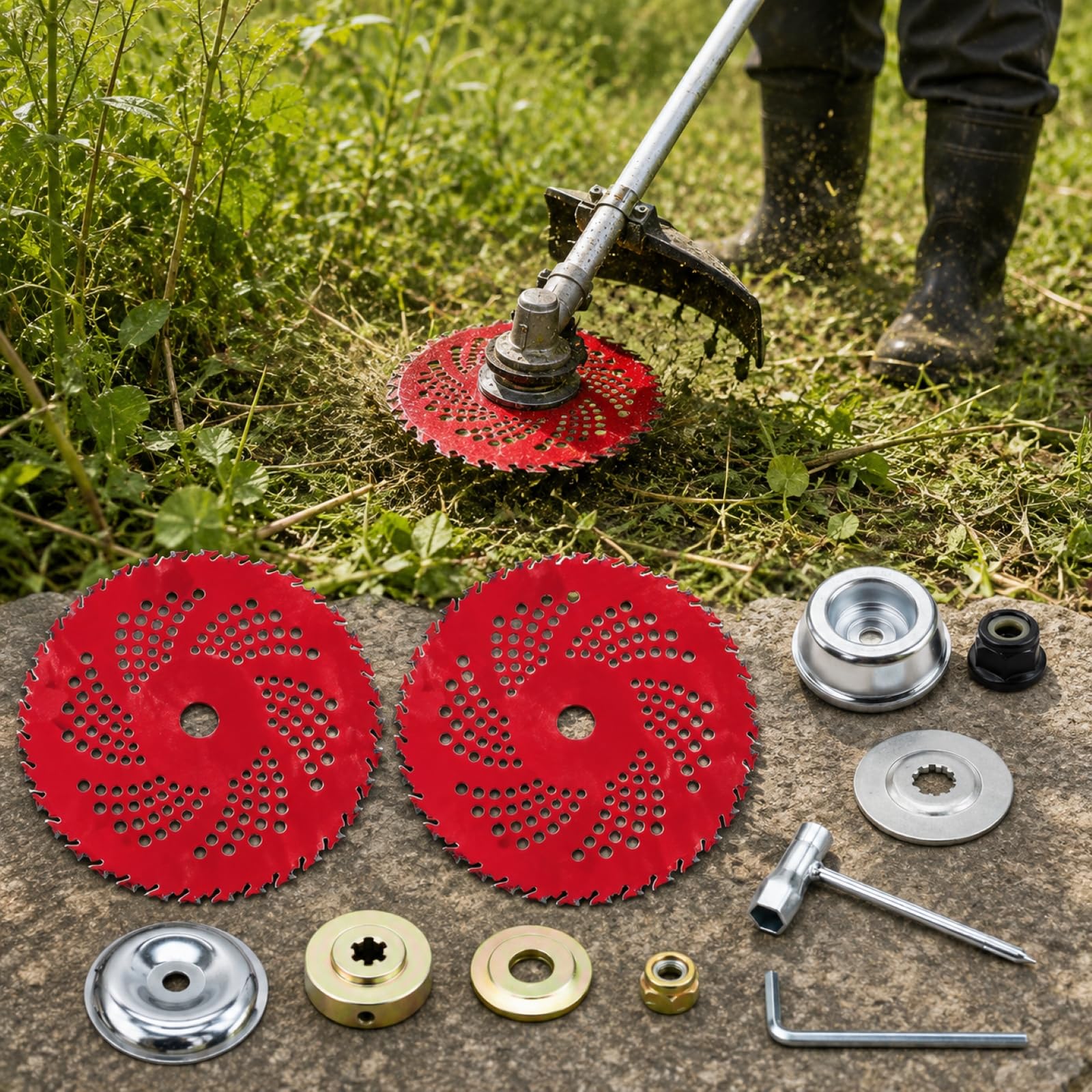 Lot de 2 Lames Débroussailleuse 36 Dents pour Efco 8460, Disques de Coupe avec Kit de Montage pour Herbes, Mauvaises Herbes et Broussailles