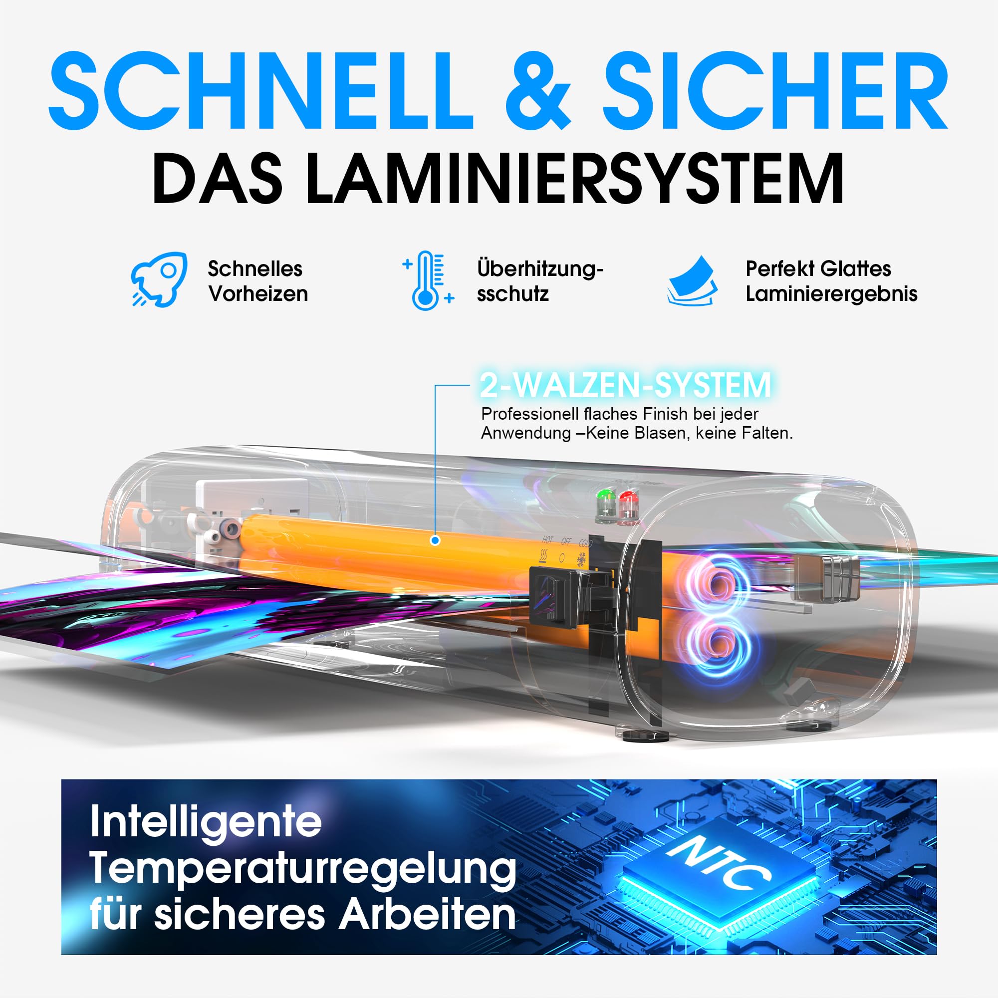 Superleichtes A4 Laminiergerät, 4-in-1 Heiß- & Kaltlaminierung