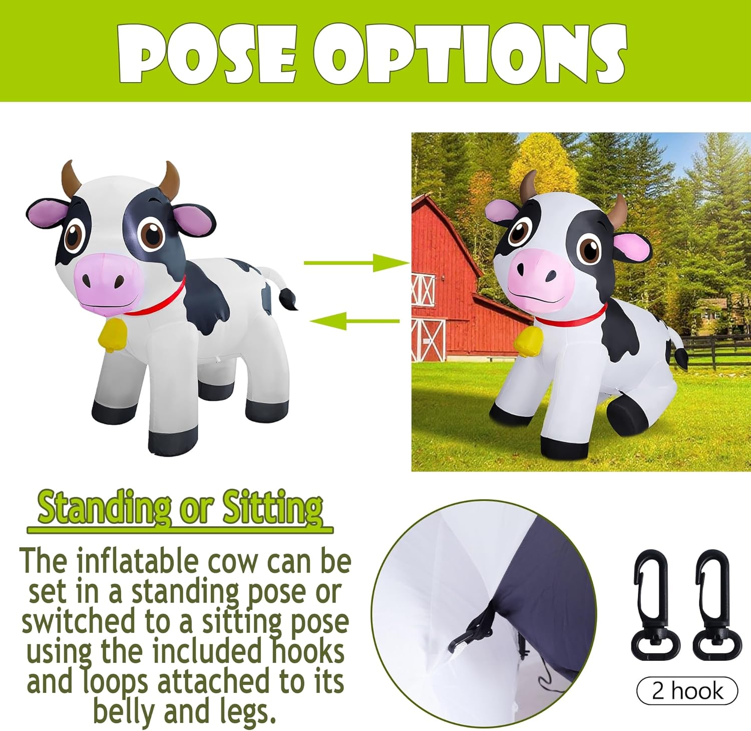 Lulu Home 6FT Christmas Inflatable Cow Decoration, Giant Blow Up Dairy Cattle with Built-in LED Lights, Air-Blown Animal Holiday Display for Yard Garden Lawn Indoor Outdoor Farm-Themed Party Decor - Image 5