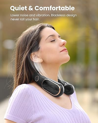 Miniatura 4 de SLENPET Ventilador de cuello, portátil personal recargable, manos libres, funciona con pilas, 5 velocidades, enfriamiento de cuello USB para