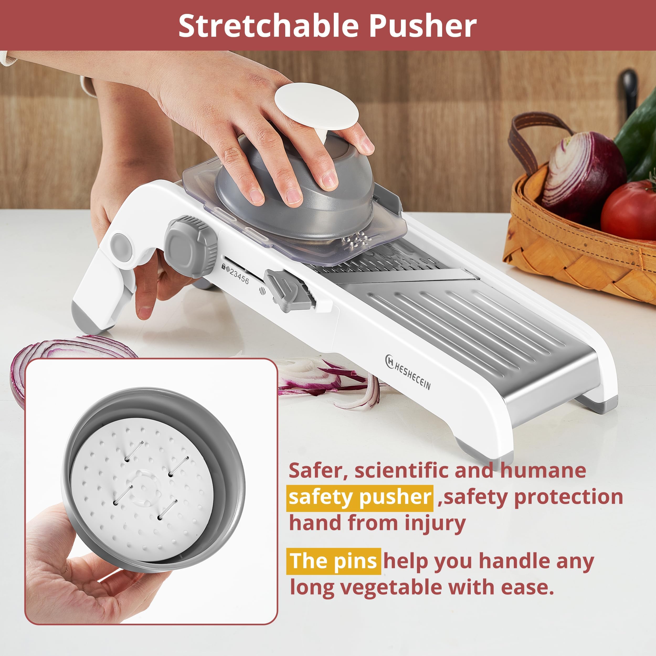 24-in-1 Gemüsehobel für die Küche mit Waffelfrittierklinge, verstellbarer Gemüsehobel, Lebensmittelzerkleinerer, sicherer Gemüsehobel, Mandoline mit Waffelfrittierer, Grau