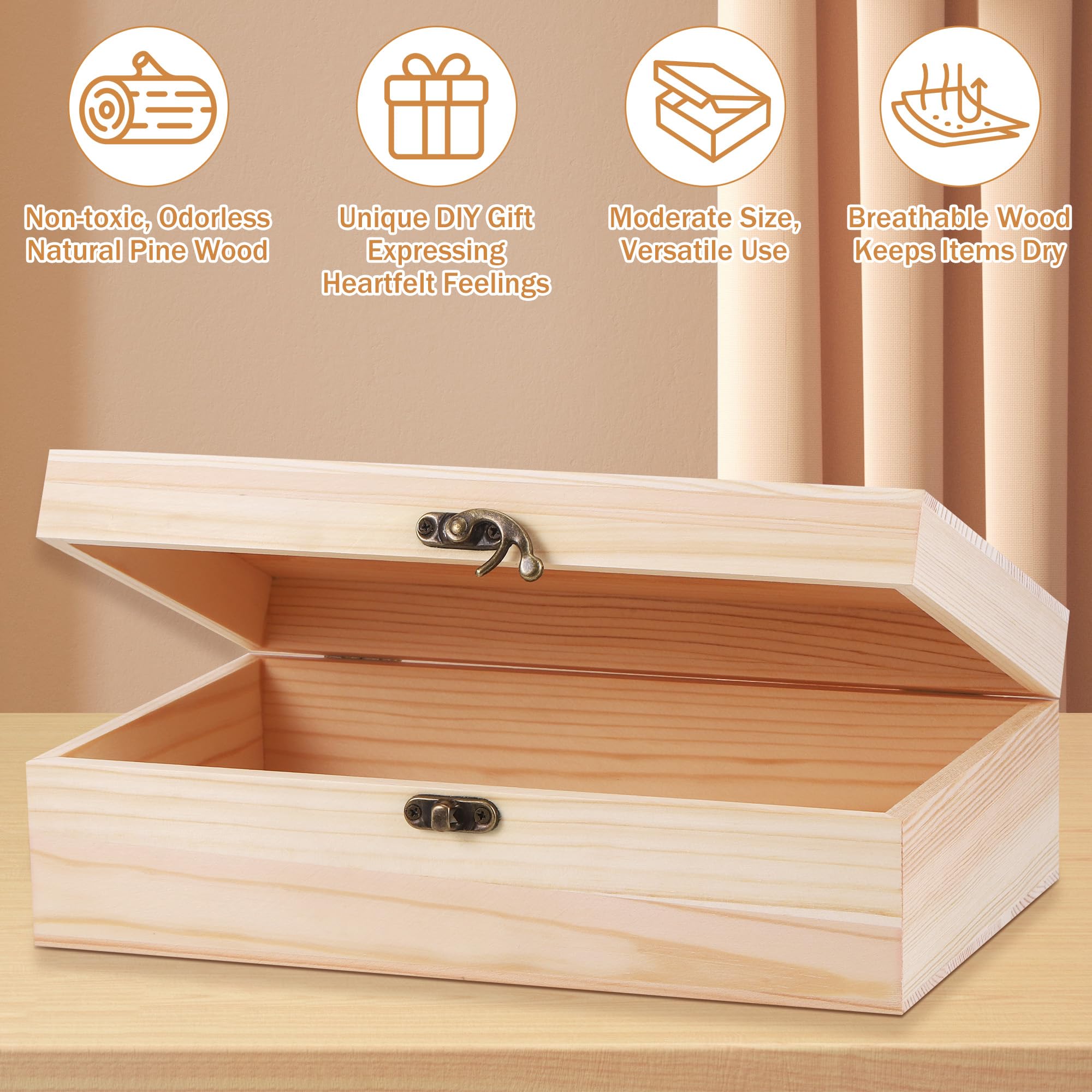 Voittozege 8 stuks onafgewerkte houten kist om te knutselen, 15,2 x 10,5 x 5 cm kleine houten sieraden aandenkistjes, natuurlijke onafgewerkte doos met scharnierend deksel en voorsluitingen
