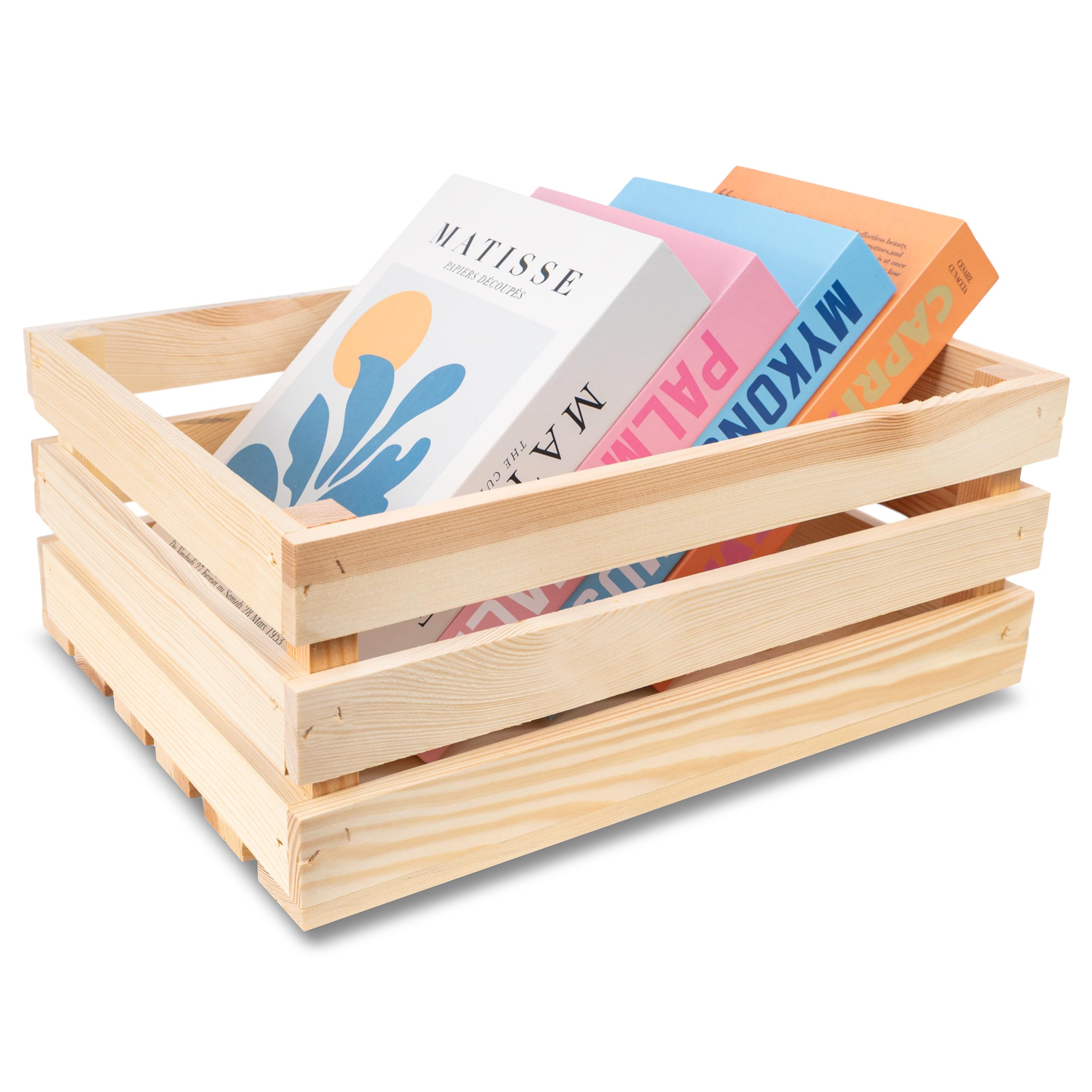 Creative Deco Natural Large Wooden Crate With Handles | 40X30x15cm | Unpainted Beige Keepsake Chest Wooden Storage Box | Vintage Farmhouse Display Basket