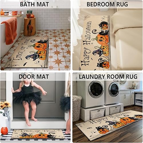 Miniatura 6 de Faptoena Juego de 2 tapetes de cocina de Halloween, tapetes y alfombras antideslizantes y lavables para decoración del hogar, decoración de