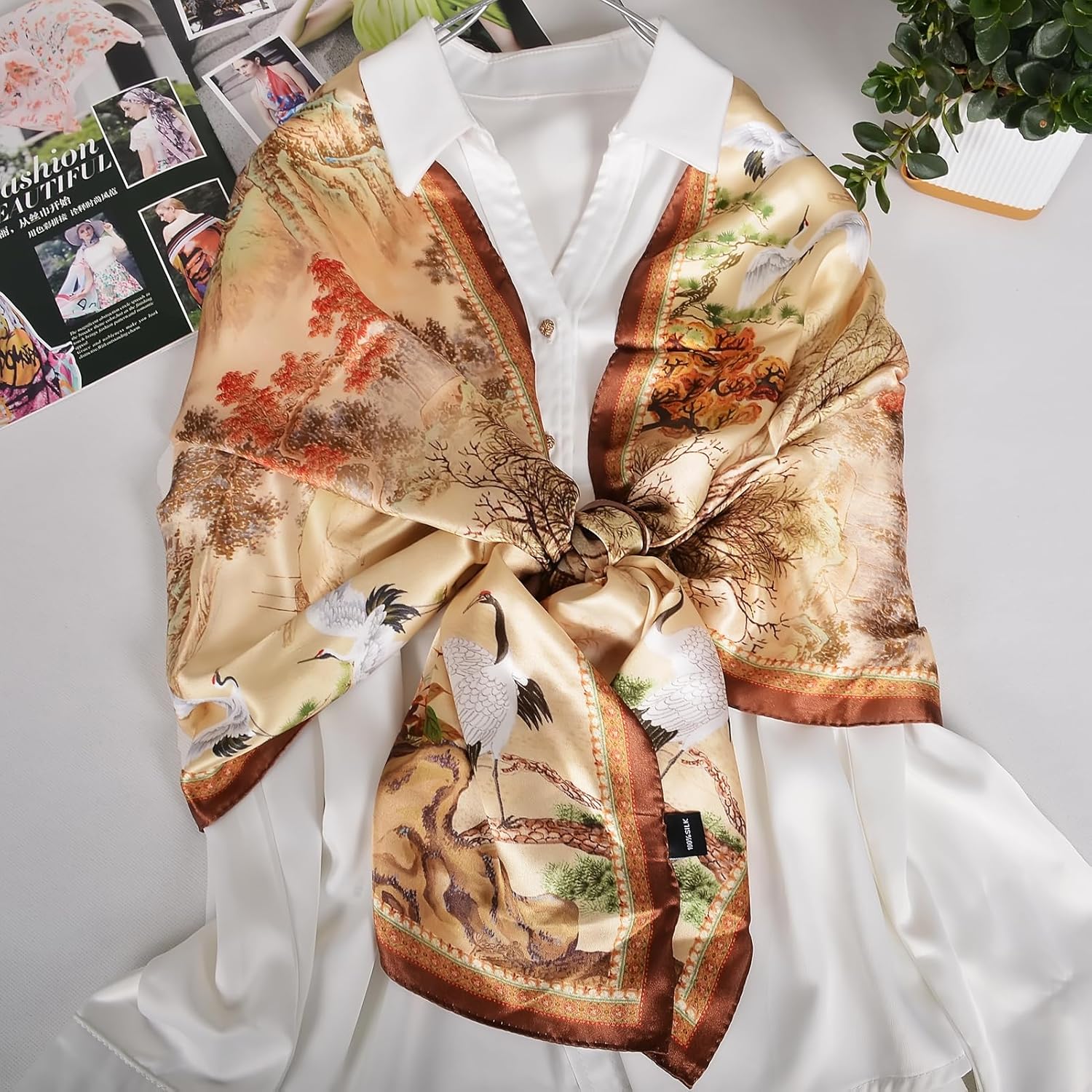 100% Mulberry Silk Scarf for Women Neck Oblong Headscarves Long Floral Print Lightweight Silk Wraps Shawls 67"*20" - Image 6