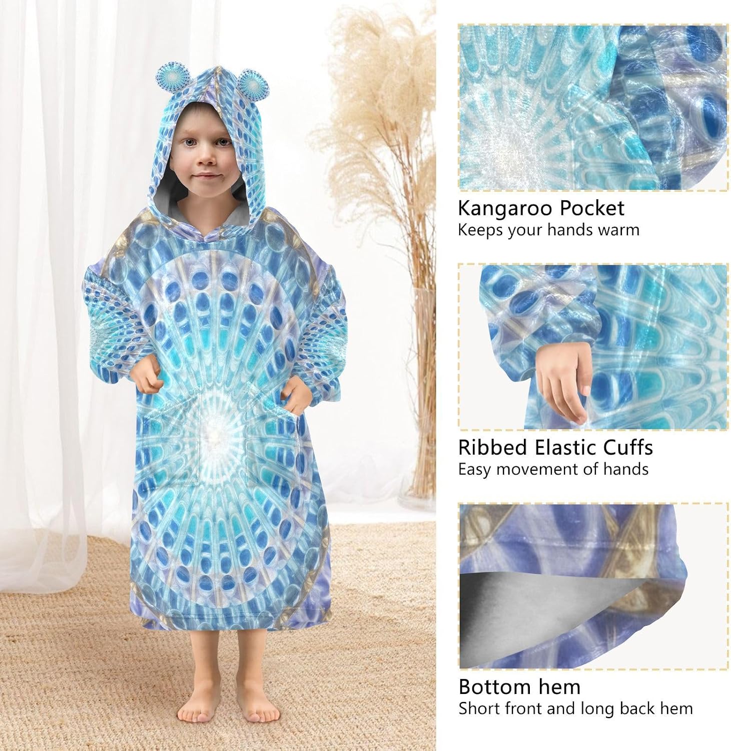 Kigai Mandala Wearable Blanket Hoodie for Kids Oversized Hooded Blanket Warm & Cozy Sweatshirt with Pockets