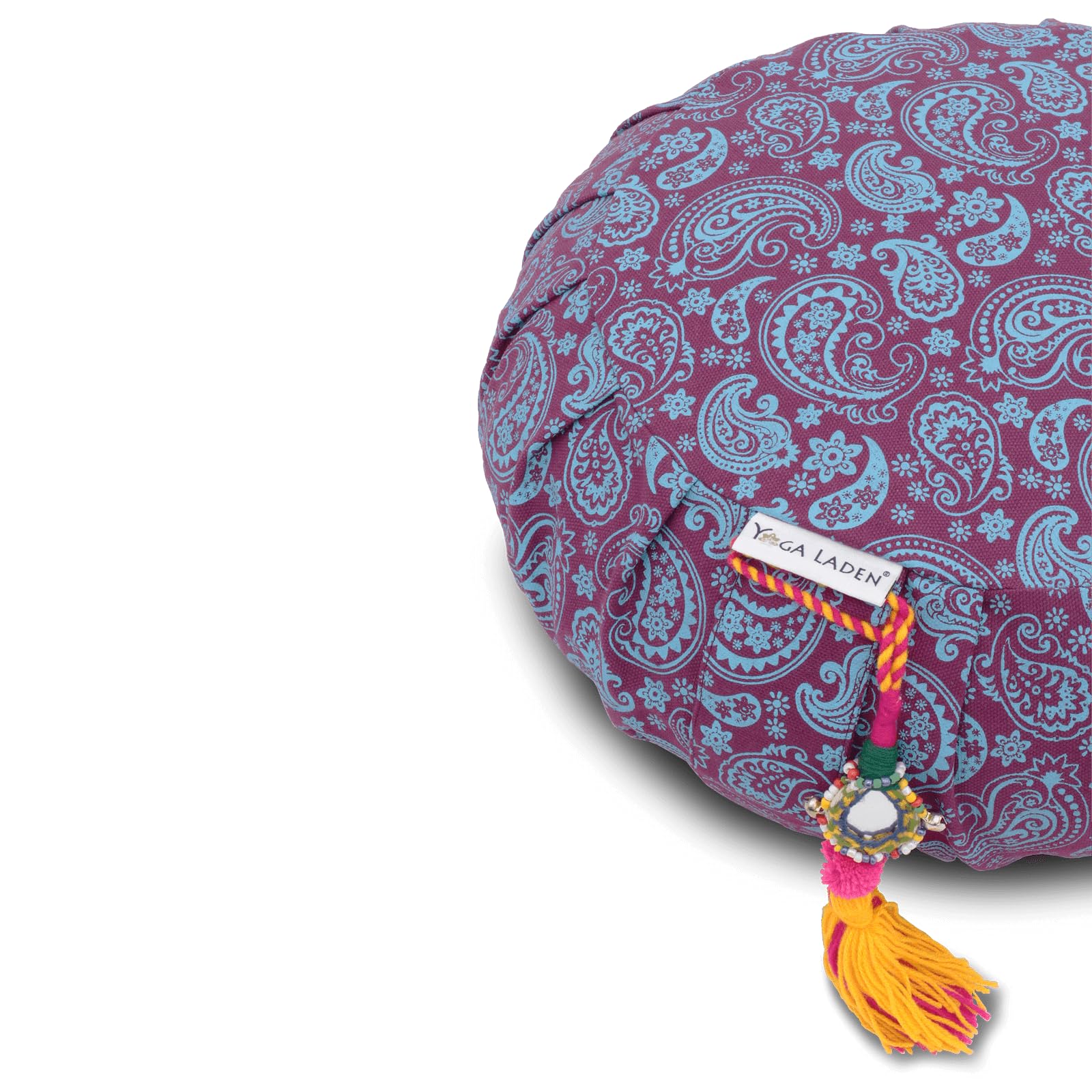 Cuscino da meditazione, per yoga, Paisley Zafu, 15 cm, lavabile, con ciotole di grano saraceno biologico, imbottitura