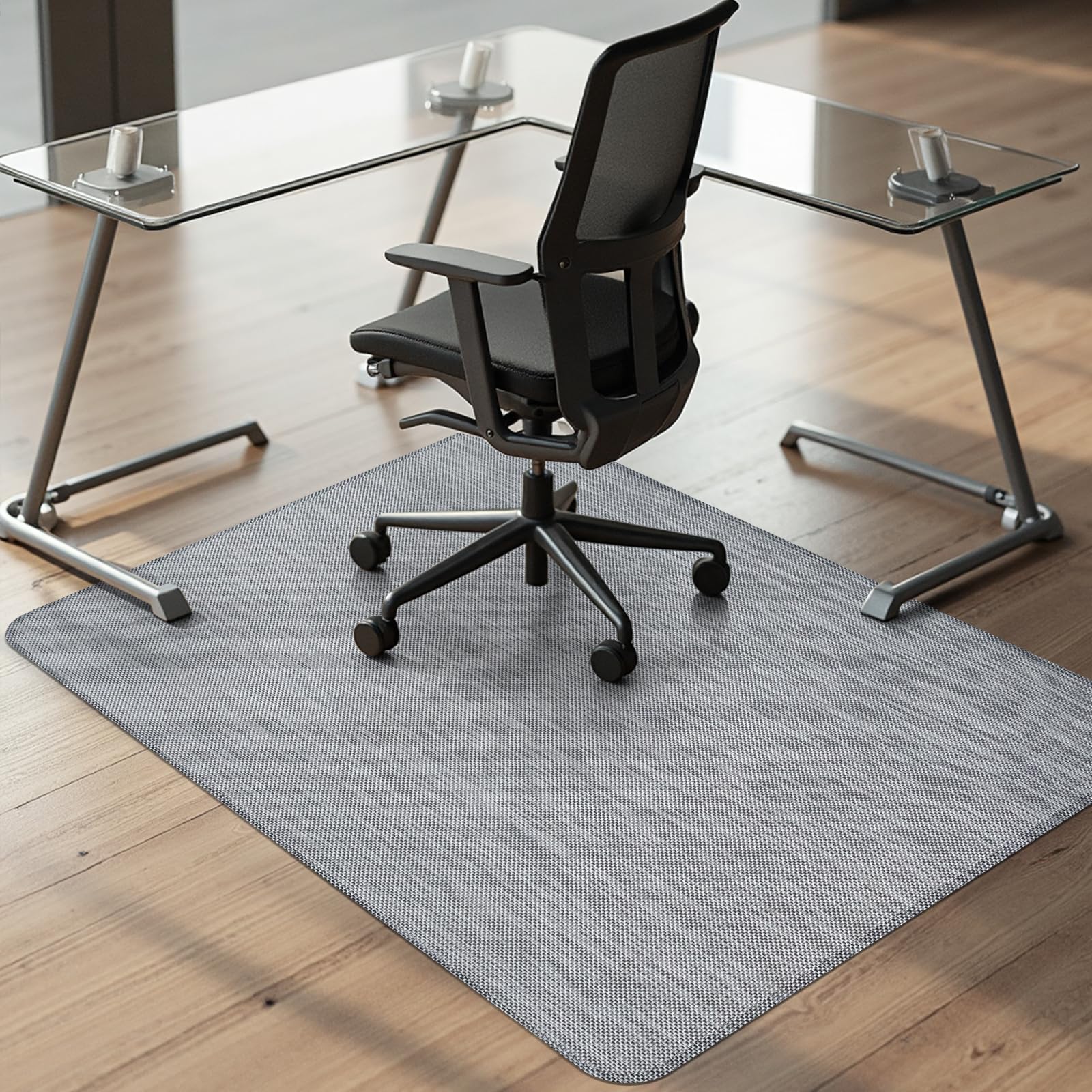 Photo 1 of Kuyal Office Chair Mat for Hardwood Floor, 44" x58" Heavy Duty Desk Chair Mat for Office & Home, Anti Slip, Non-Curve Computer Chair Protector Mat, Light Gray