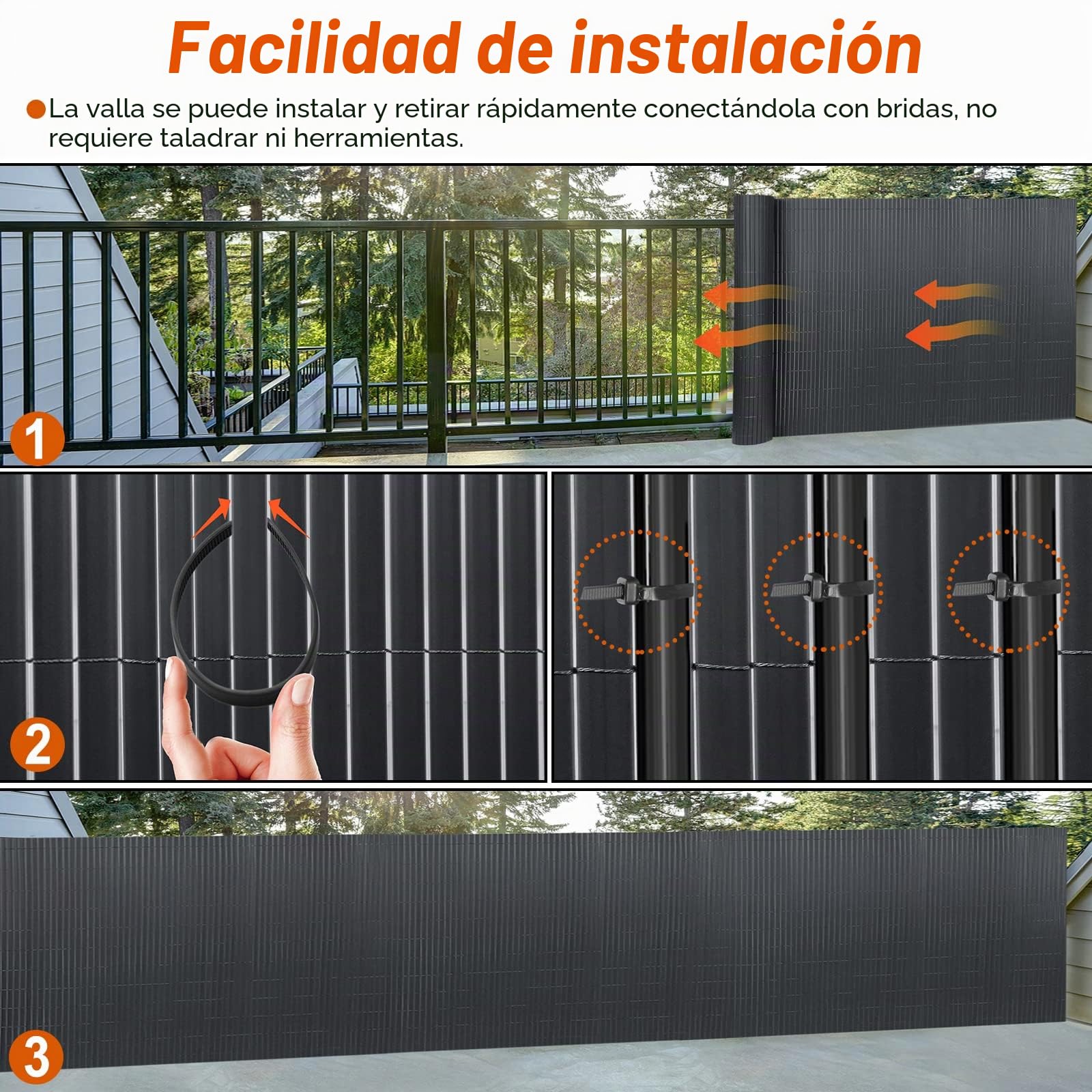 FIVMEN Esterilla de protección visual de PVC, 200 x 500 cm, para balcón, valla con bridas, protección visual, protección visual, protección contra el viento, impermeable, sin agujeros, para jardín o