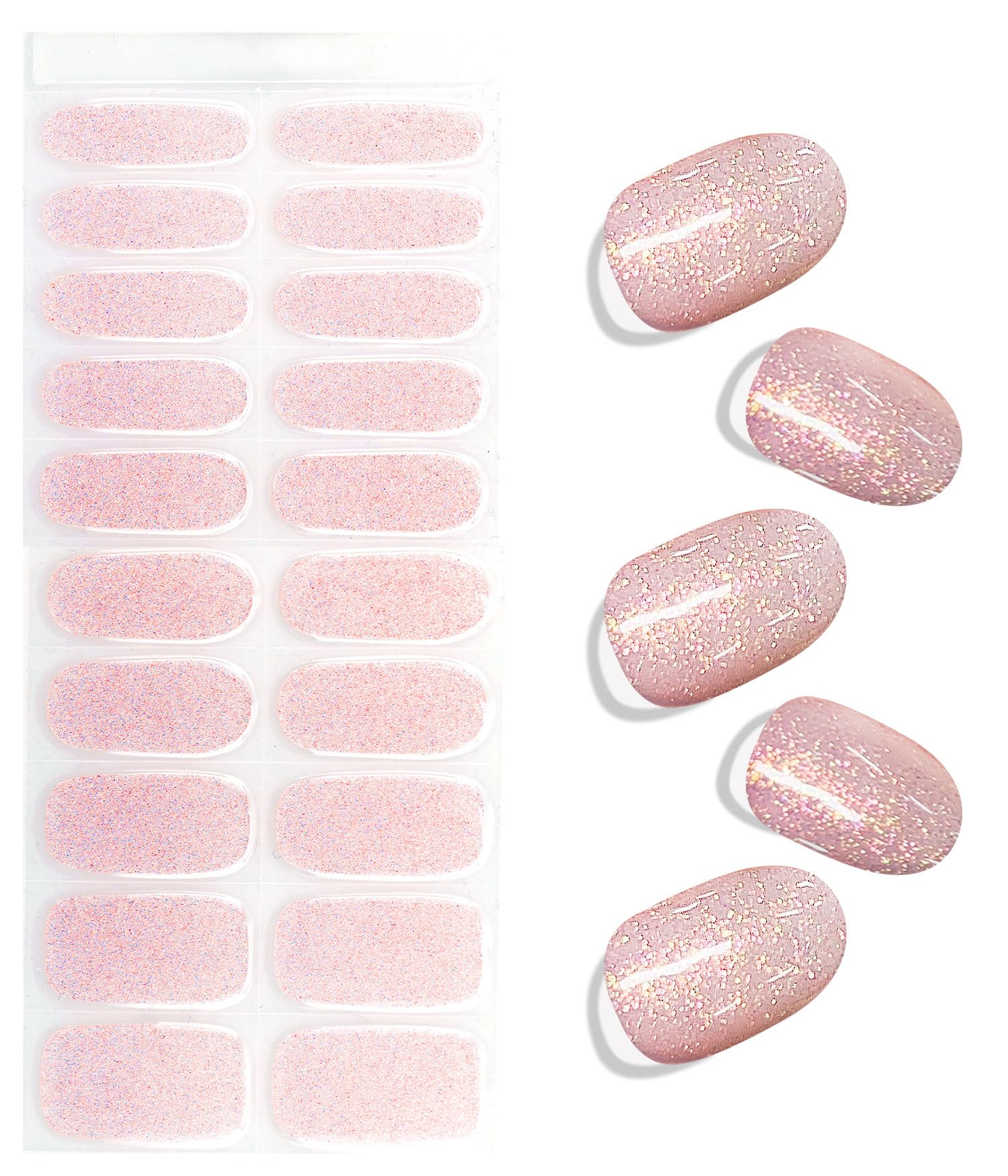 JMEOWIO Gel Nail Stickers Light Pink Glitter Semi Cured Gel Nail Strips Wraps UV/LED Nails Art Design Decoration Accessories - Image 2