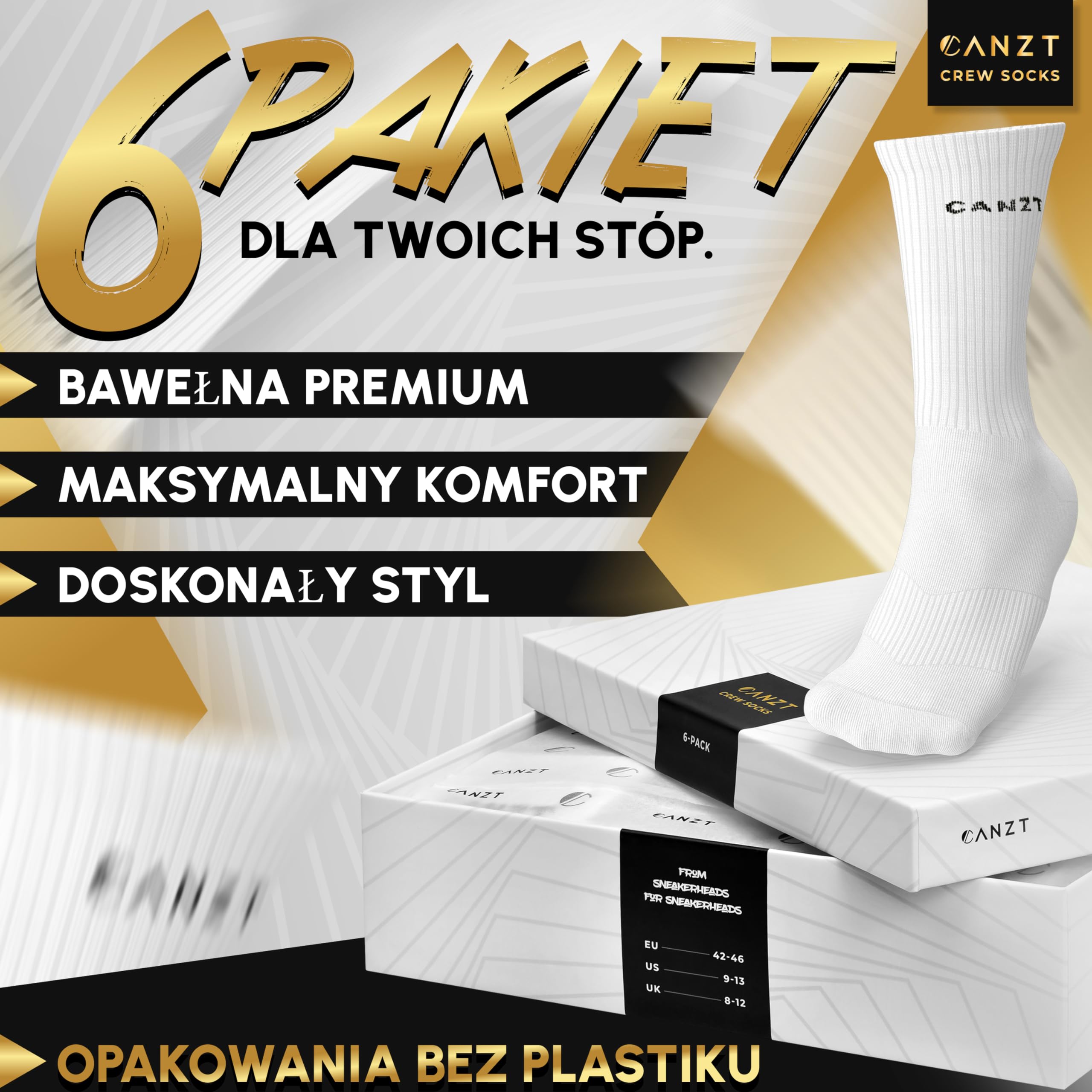 Skarpety Tenisowe Sportowe Białe Męskie i Damskie Zestaw 6 43-46 Bawełna