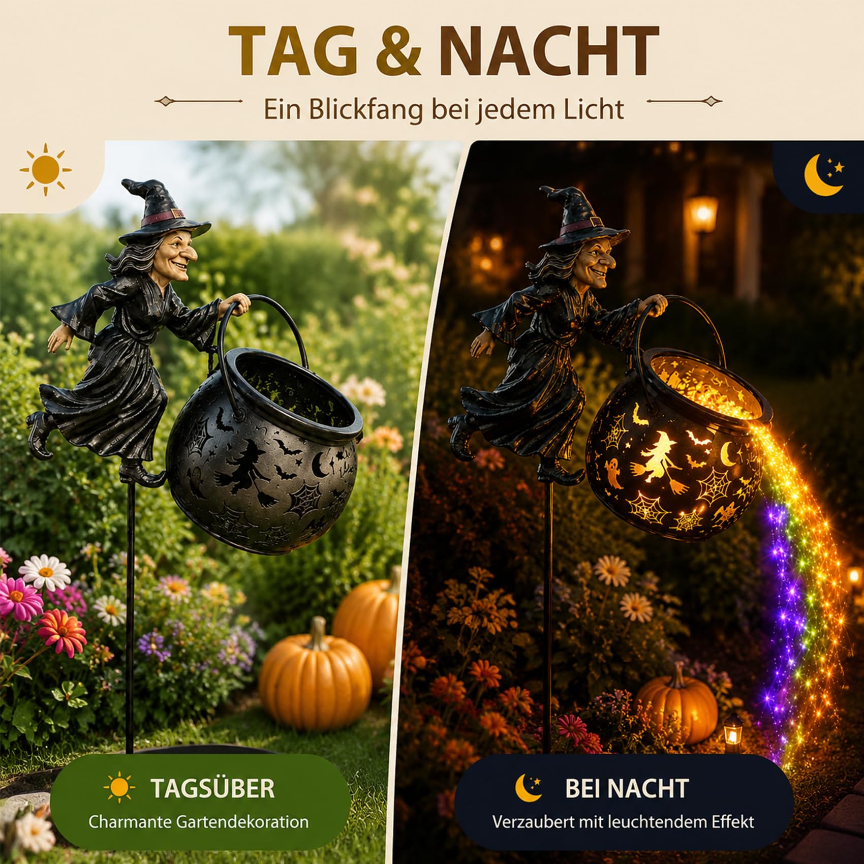 Leuchtender Halloween-Hexenkessel mit Hexe, 2027 NEU Magische HüTe – Hut- Und Wandprojektion Mit Lichterkette, Wasserfall-Stil für Halloween, Zauberhaft für Garten, Rasen und Wege (1)