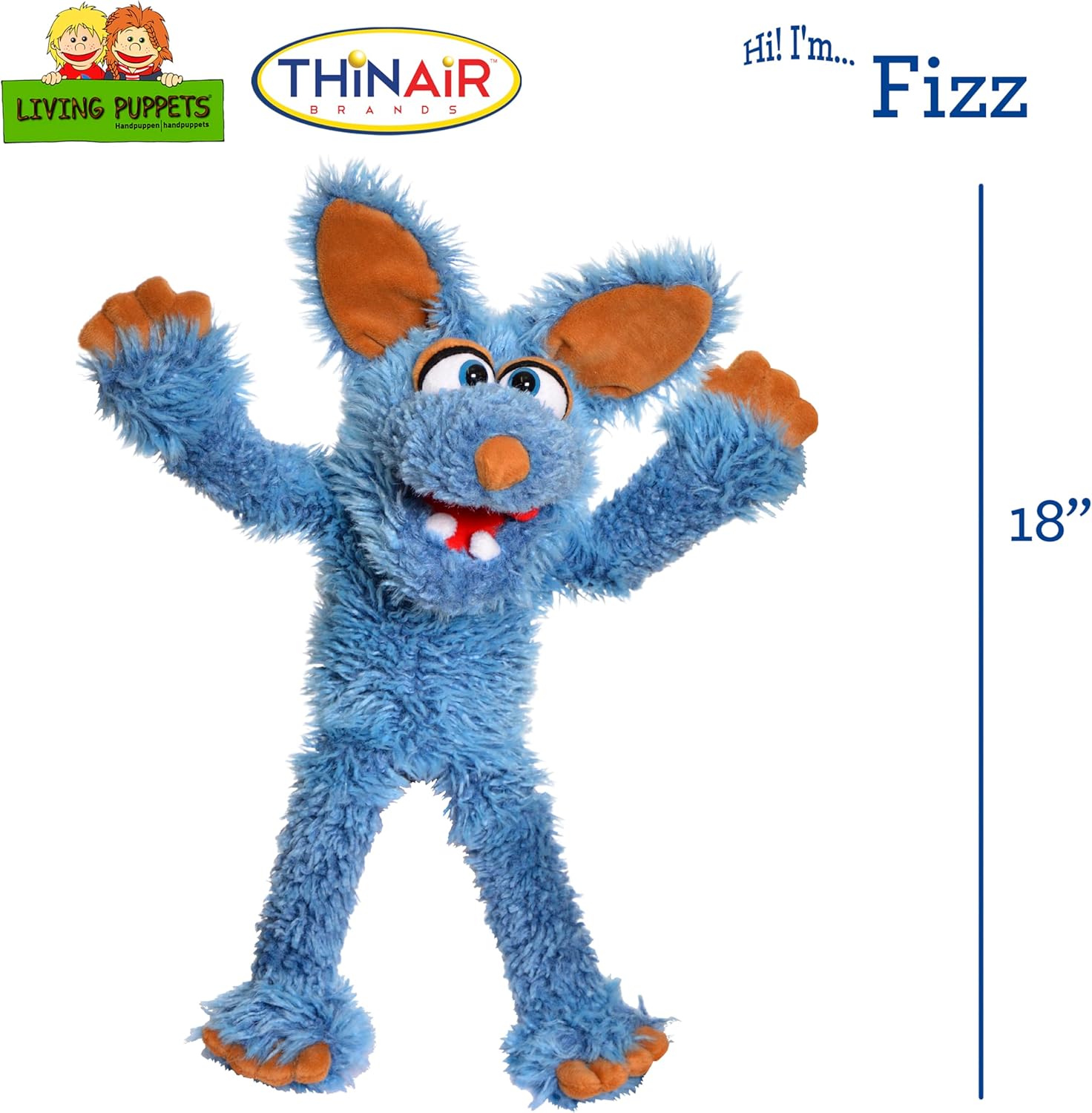 Living Puppets - Fizz The Blue Dog, 18-Inch Plush Hand Puppet for Boys and Girls