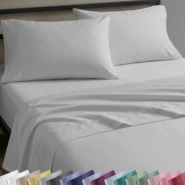 California Design Den Doucement 100% Feuilles de coton Feuille de lit à deux dimensions avec poches profondes, Ensembles de feuille à deux tailles avec le linge de mer, Plaques de refroidissement (gris clair)