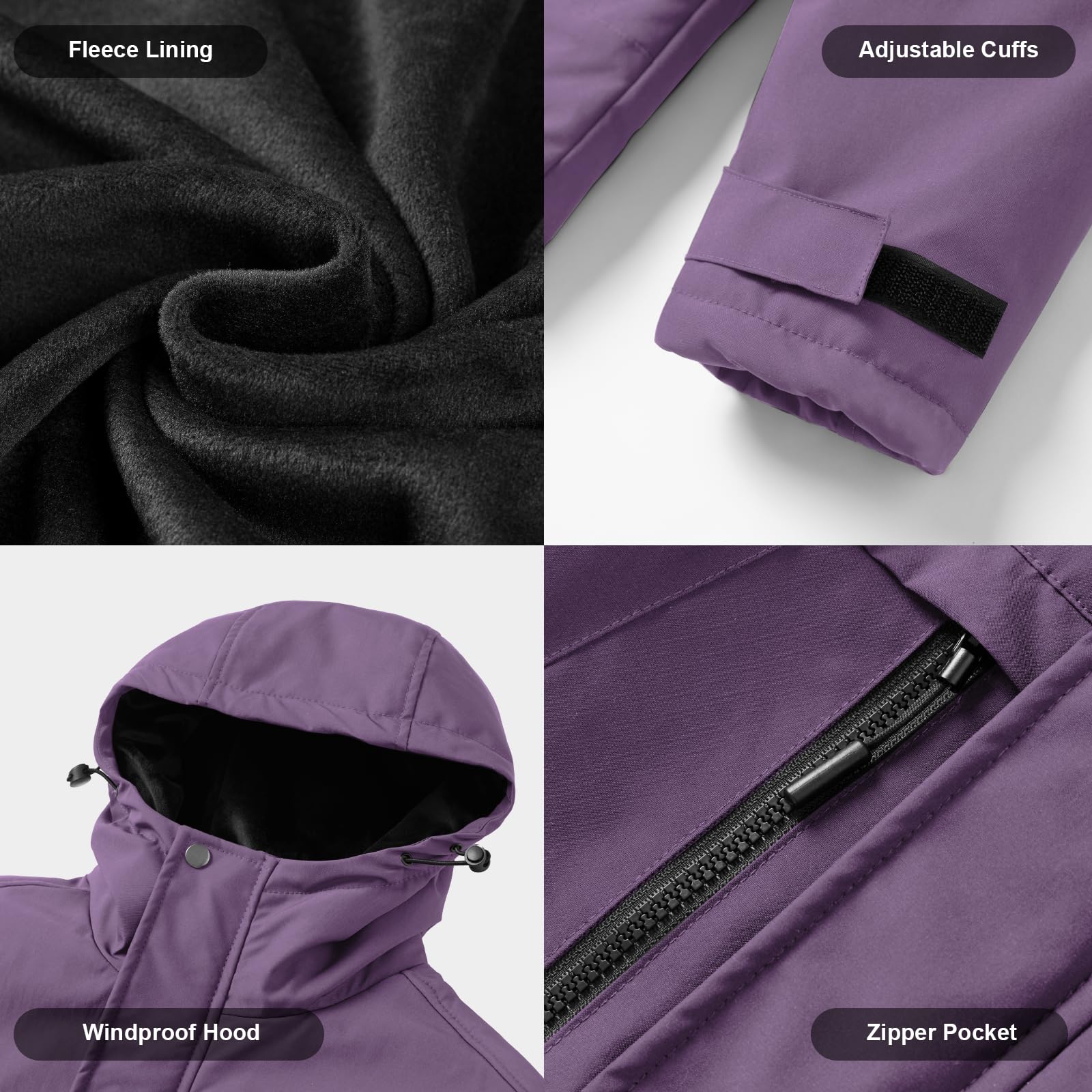 Beheizbare Fleece Jacke Damen mit 20000mAh Akku, Wasserdichte & Winddichte Beheizte Skijacke Kapuze mit 6 Heizzonen & 3 Stufen, Heizjacke für Skifahren, Snowboarden, Wandern, Wintercamping