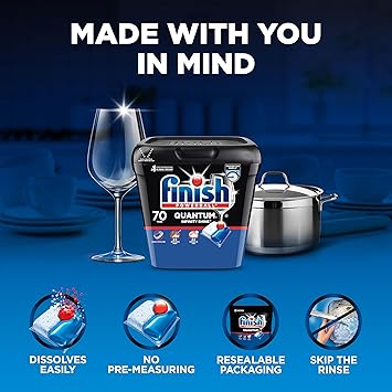 Finish Quantum Infinity Shine Dishwasher Pods, No Pre-Rinse Dishwasher Detergent Soap Removes 24HR Dried-On Stain and Grease, Leaving a Virtually Spotless Shine, 70 Count