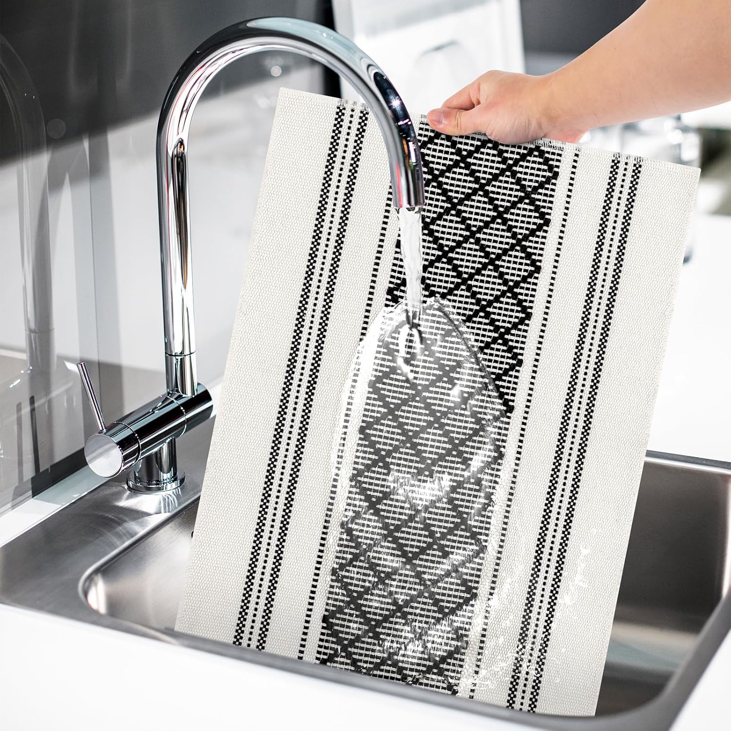 ADRIMER Placemats Set of 8, Boho Table Mats Cotton Blend, Durable Cloth Table Placemats Machine Washable, Rustic Place Mats for Dining Kitchen Table, 14 x 18 Inch, Black