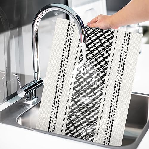 Miniatura 7 de ADRIMER Juego de 6 manteles individuales bohemios de mezcla de algodón, manteles individuales de tela duradera, lavables a máquina, manteles Blanco