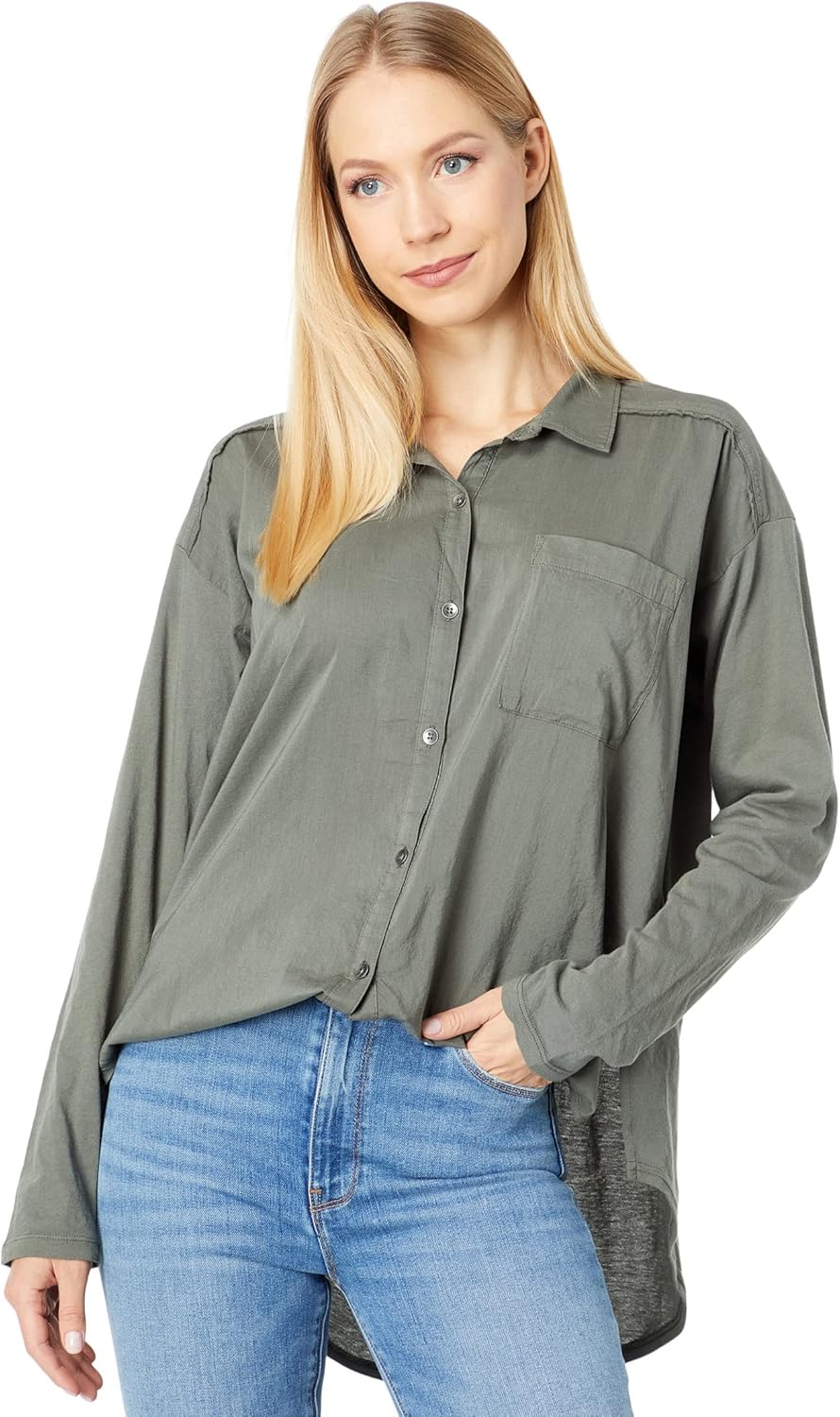 Splendid Women's Paige Shirt | Elegant Woven Front, Cozy Knit Back, and Chic Tie Collar