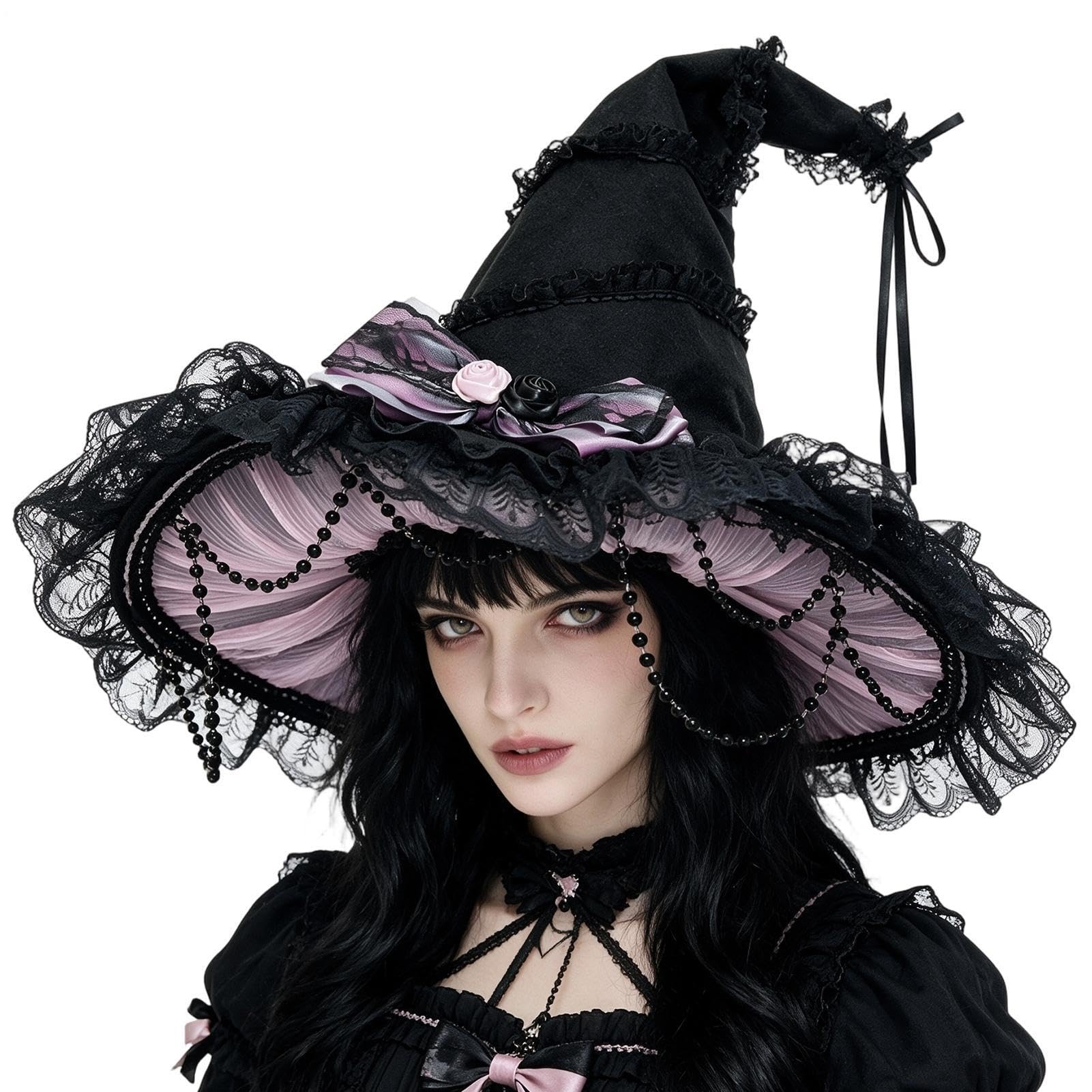 Kapelusze Czarownic Damskie Wygodne Szerokie Rondo Ozdoba Stroju Lolita