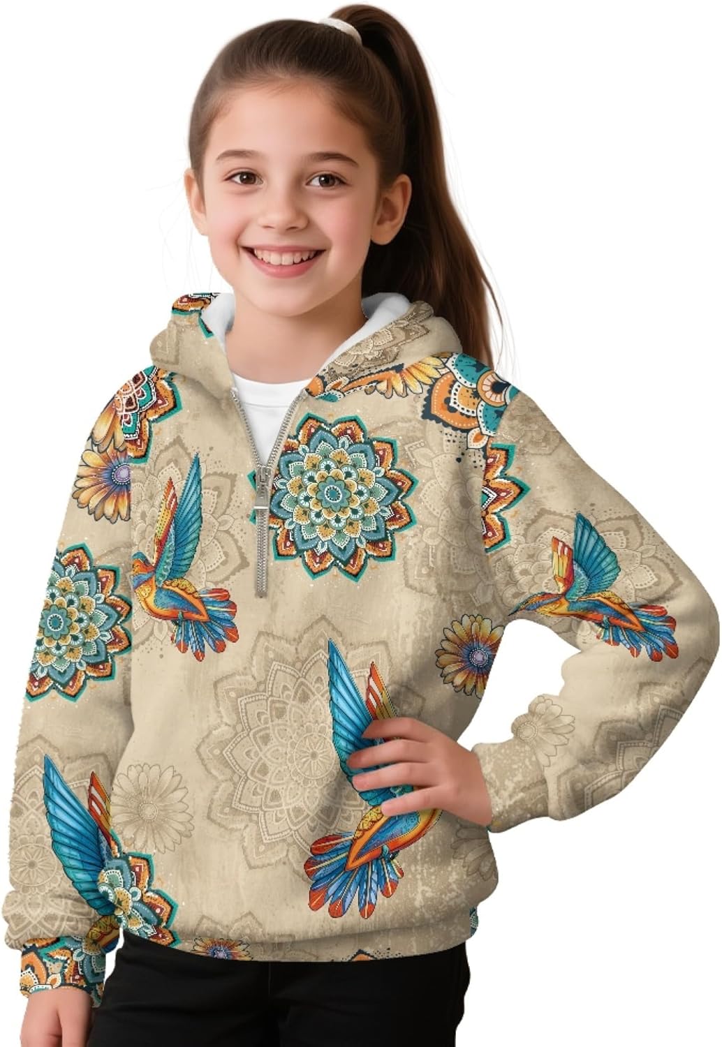 AmzPrint Kids Quarter Zip Fleece Hoodies Little Girls Long Sleeve Pullover Back To School Hoodies For Tween Little Girls