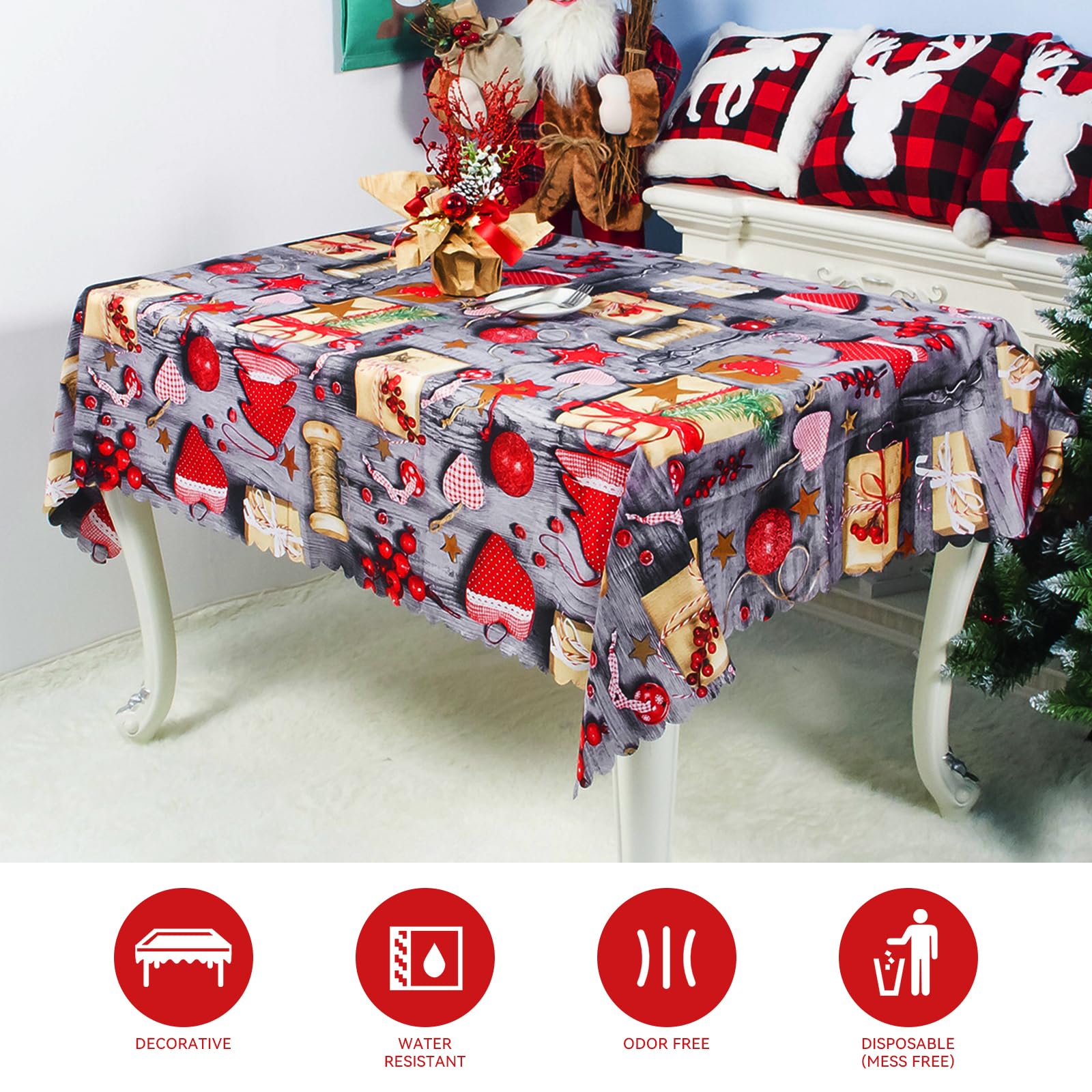 Fantasyon Large 180 x 150 cm Rectangular Washable Waterproof Red Xmas Table Cover for Christmas Party Supply - Image 3