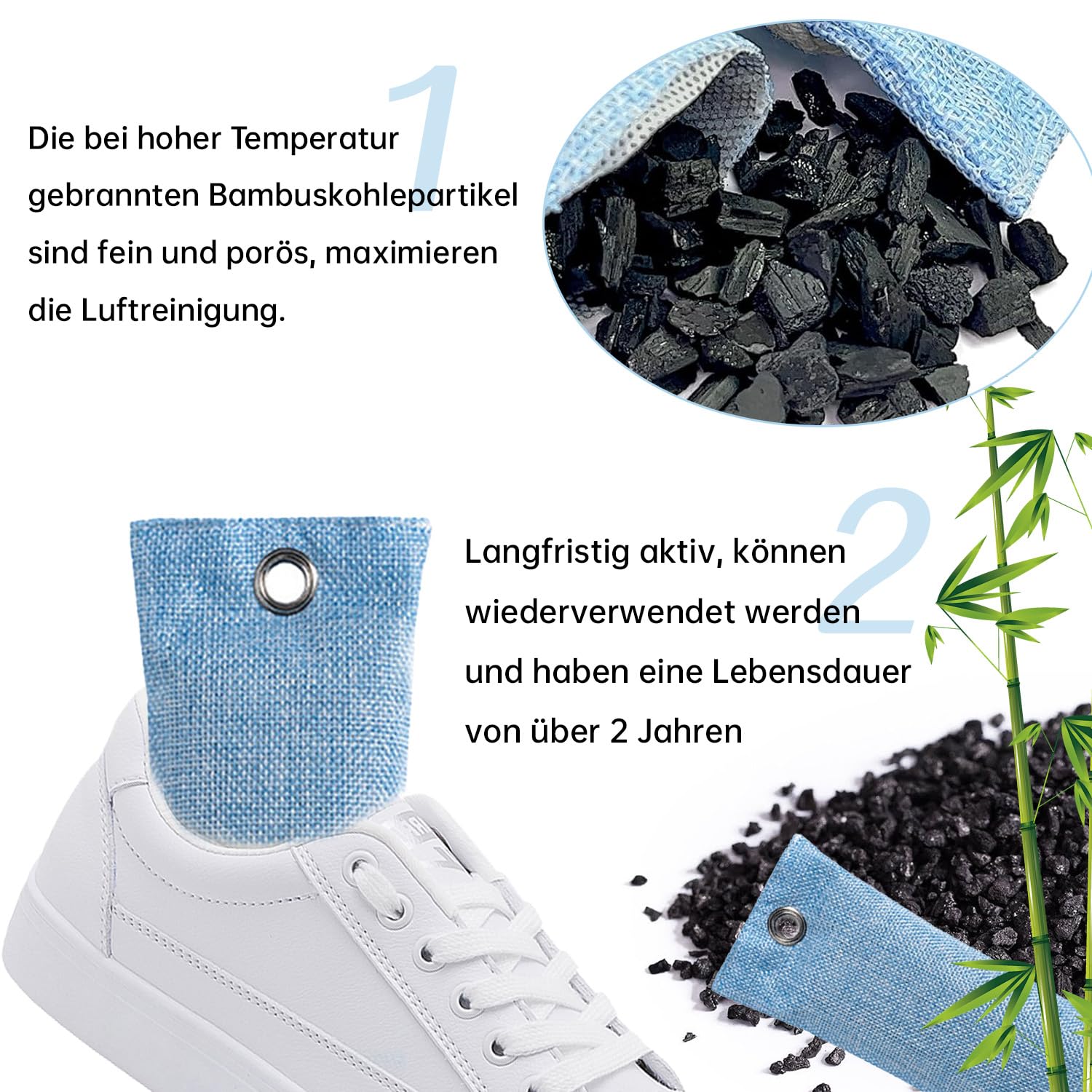 Bolsas de Carbón de Bambú 50g x 2, Desodorizadores para Zapatos y Armarios, Purificador de Aire Portátil, Diseño Elegante, Absorbente de Olores Eficaz para el Hogar