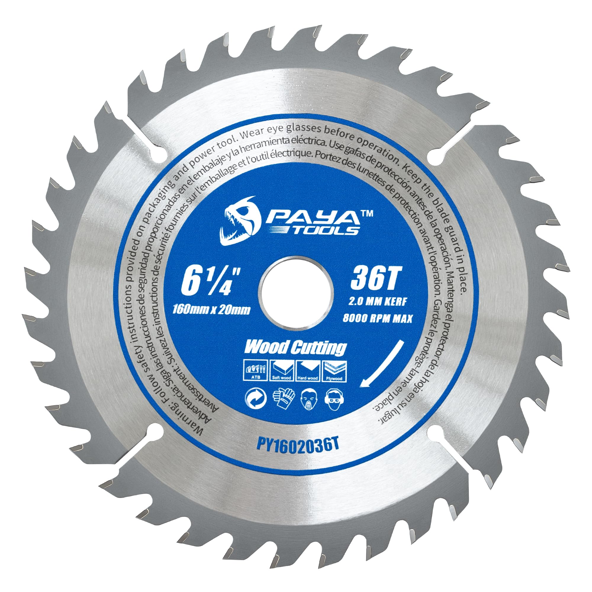 PAYA TCT Kreissägeblatt Ø 160 mm x 20 mm 36 Zähne Kreissäge Zubehör Sägen Heimwerken Schneiden Brennholz Für Paletten, Holz etc. PY1602036T TÜV Rheinland Tested and Certified
