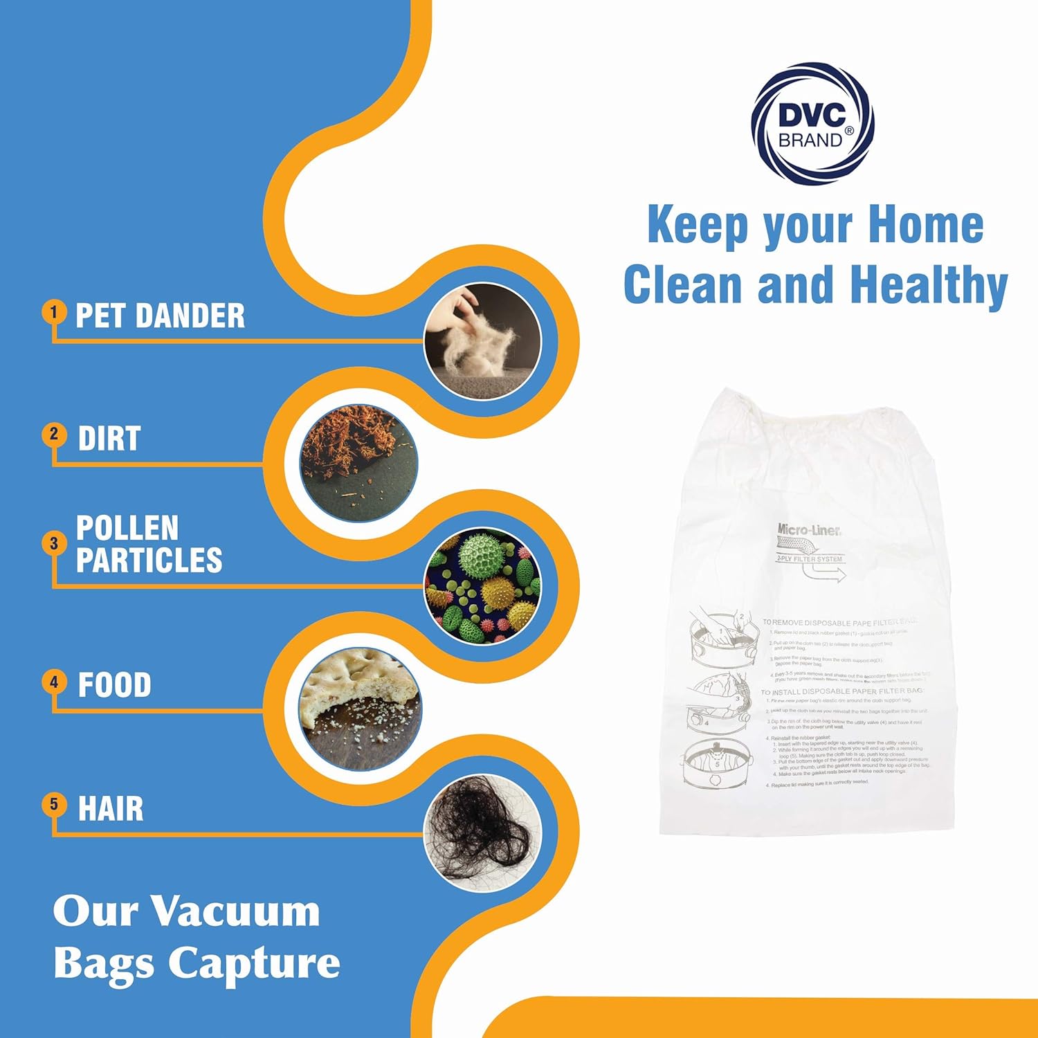 DVC Micro-Lined Paper Replacement Bags For Modern Day 8 Gallon Central Vacs - 6 Bags