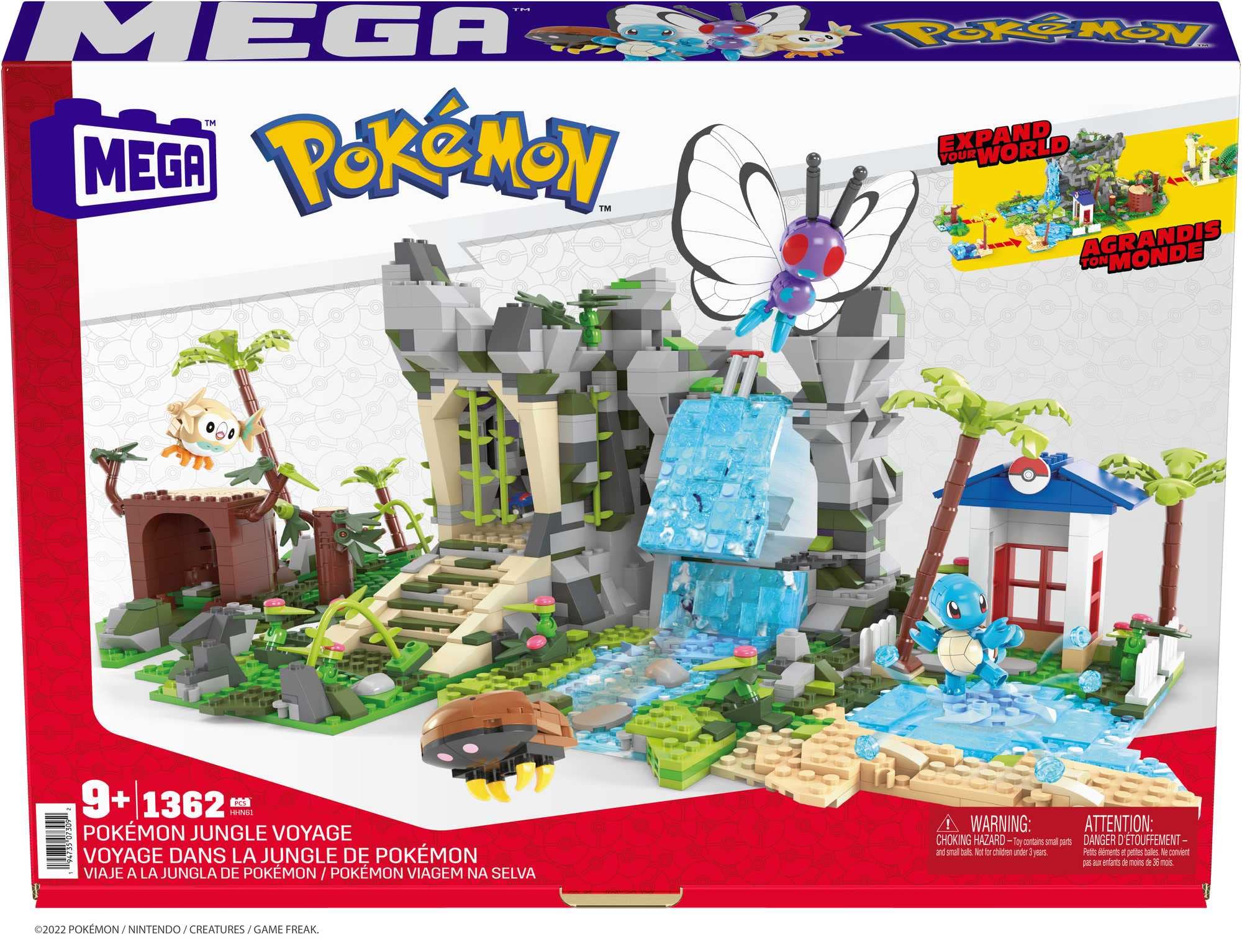MEGA Pokémon Wielka przygoda w dżungli Zestaw konstrukcyjny z 1362 kompatybilnymi klockami, które można łączyć z innymi zestawami, zestaw prezentowy dla dzieci od 9 roku życia, HHN61