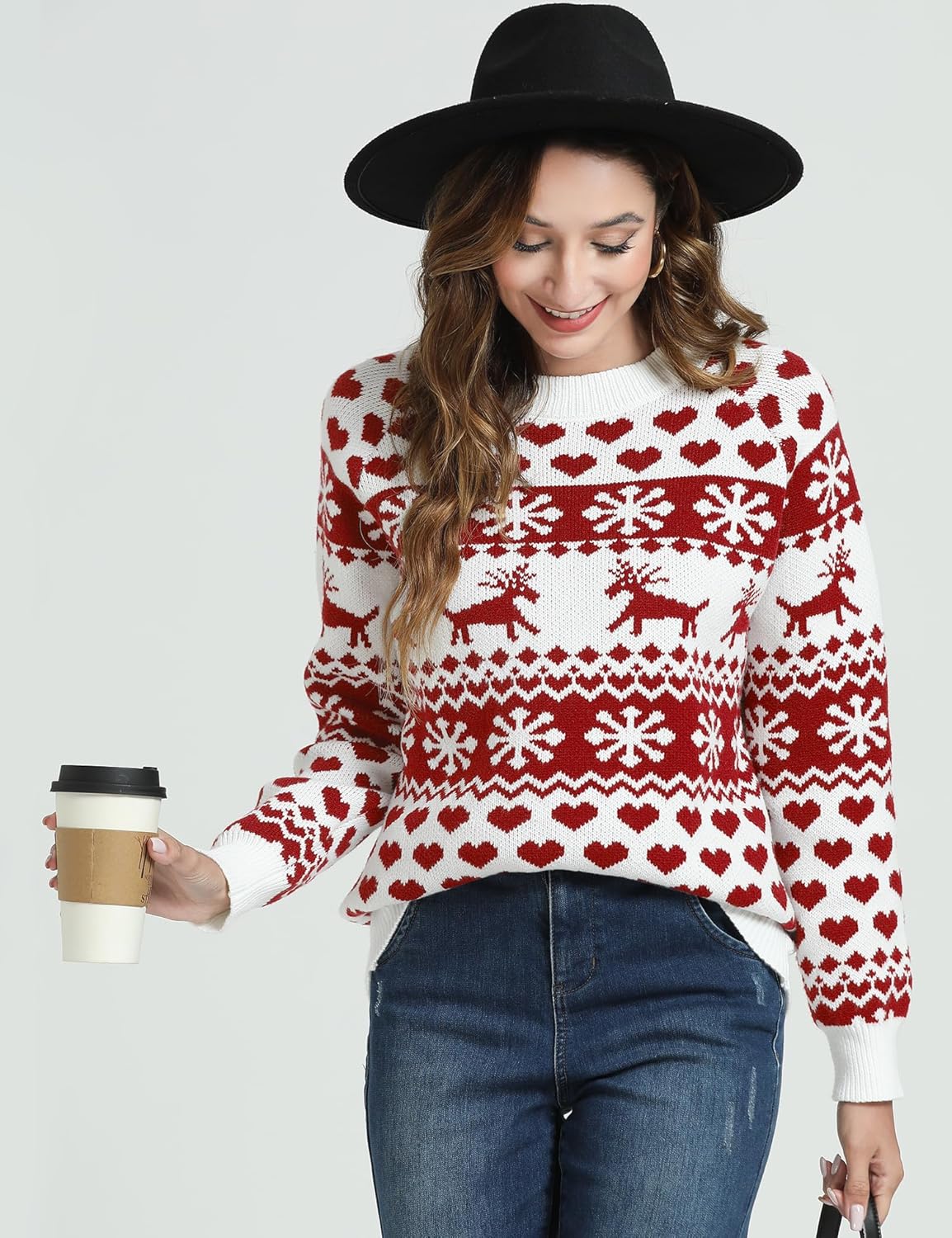 Women's Ugly Christmas Sweater Snowflake Reindeer Pattern Sweaters Crew Neck Cute Xmas Knit Pullover Tops - Image 2