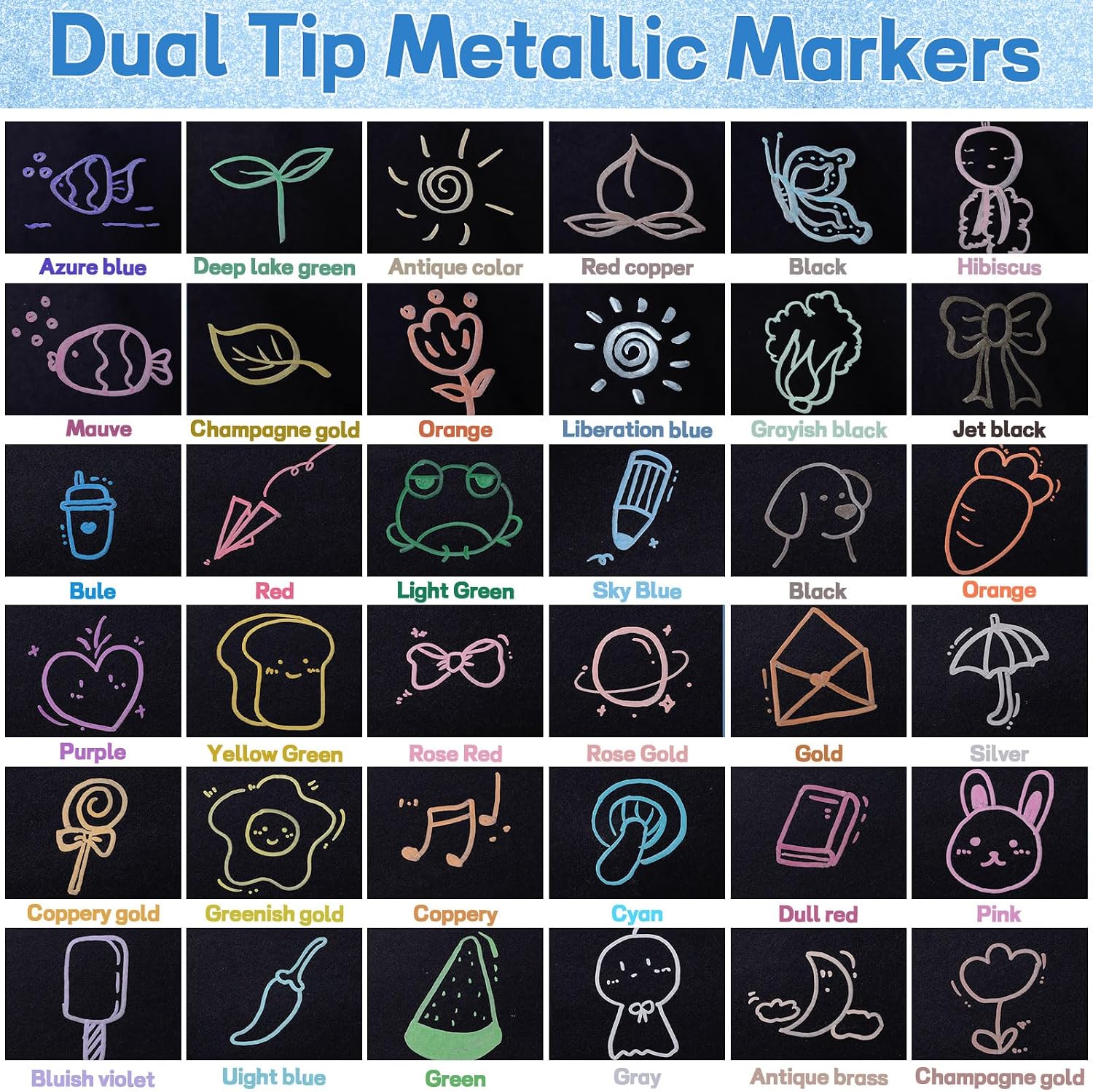 Prudiut 36 Pack Premium Metallic Markers Set, Dual Tip Paint Pens, Acrylic Paint Markers for Rock Painting & Crafts, Easter & Valentine's Day Gift for Adults & Artist