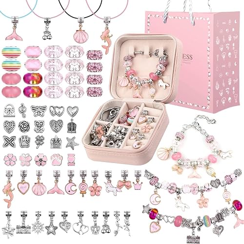 68Pcs Charm Bracelet Making Kit for Girls, DIY Jewelry Making Supplies Set, Creative Arts and Crafts Kit for Kids Ages 6‑12, Ideal Birthday & Christmas Gift for Young Girls