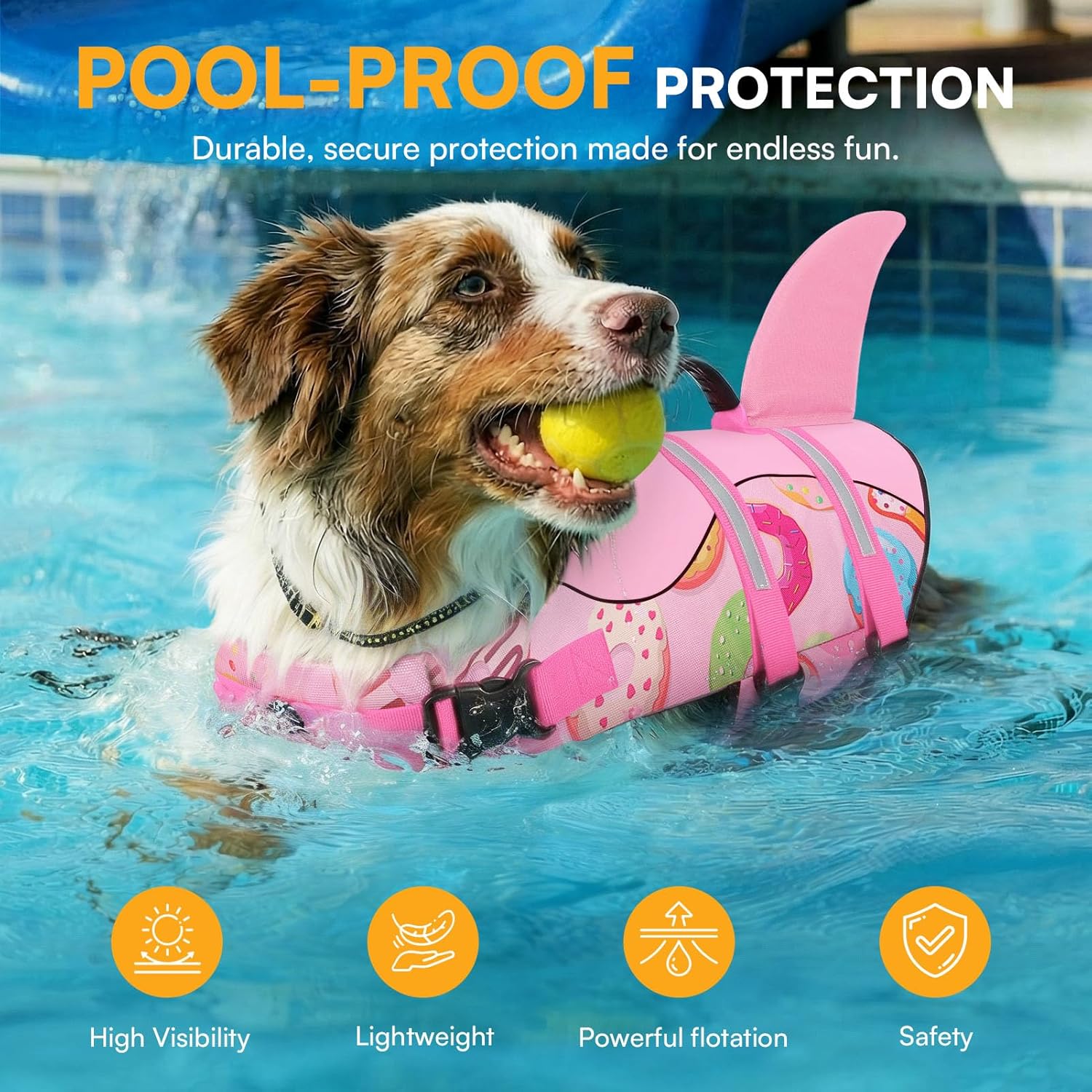 Queenmore Dog Life Jacket, Dog Life Vest for Swimming, Doggie Shark Swimming Vest with Rescue Handle, Adjustable Reflective Pet Lifesaver Preserver for Small Dogs, Pink Donut XS