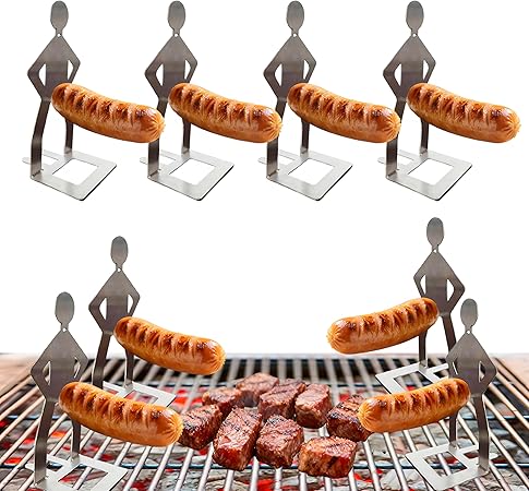 4PCS Funny BBQ Stand Man HotDog Holder,Portable HotDog Roaster,Reusable Stainless