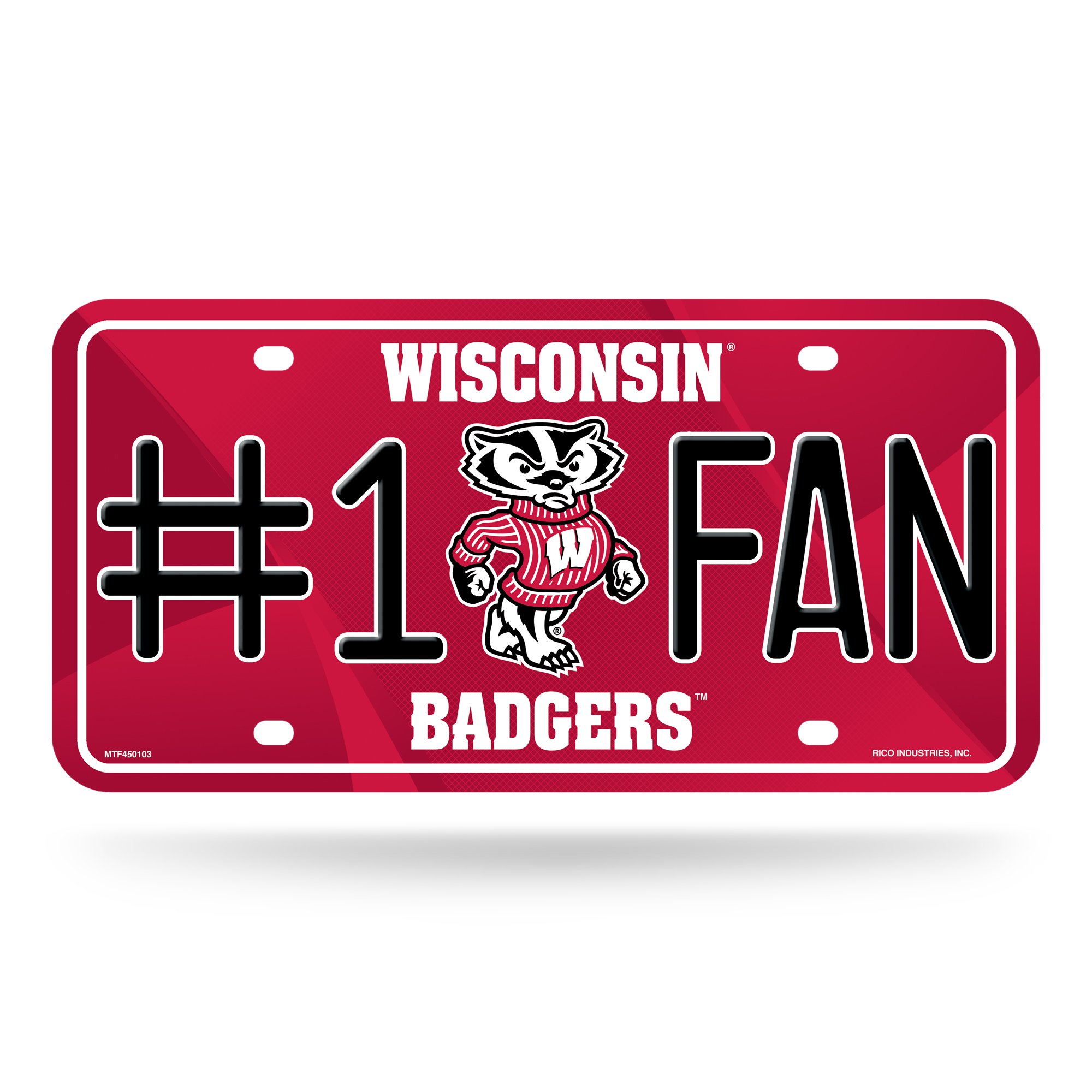Rico Industries NCAA Wisconsin Badgers #1 Fan Metal License Plate Tag , 6 x 11.5-
