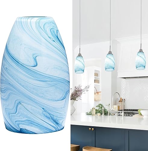 Miniatura 1 de Tonos de cristal de mármol azul modernos candelabros de cristal sombra Mini Art Glass colgante pantalla de lámpara de vidrio ovalada 1 paquete