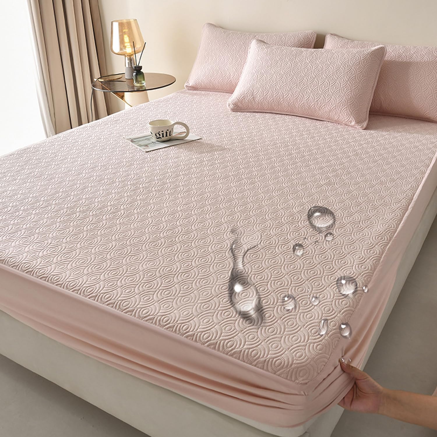 Waterproof Mattress Protector Queen Size Thin Mattress Cover King Bed Fitted Sheet Bed Cover 12In Deep Pocket Soft Mattress Pad Cover with Elastic Band Full Wrap,White,Pillowcase*2