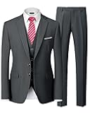 Men's 3 Piece Suit Set with Tie, 2 Button Slim Fit Solid Blazer Jacket Vest Pants, Business Wedding Party Suits for Men