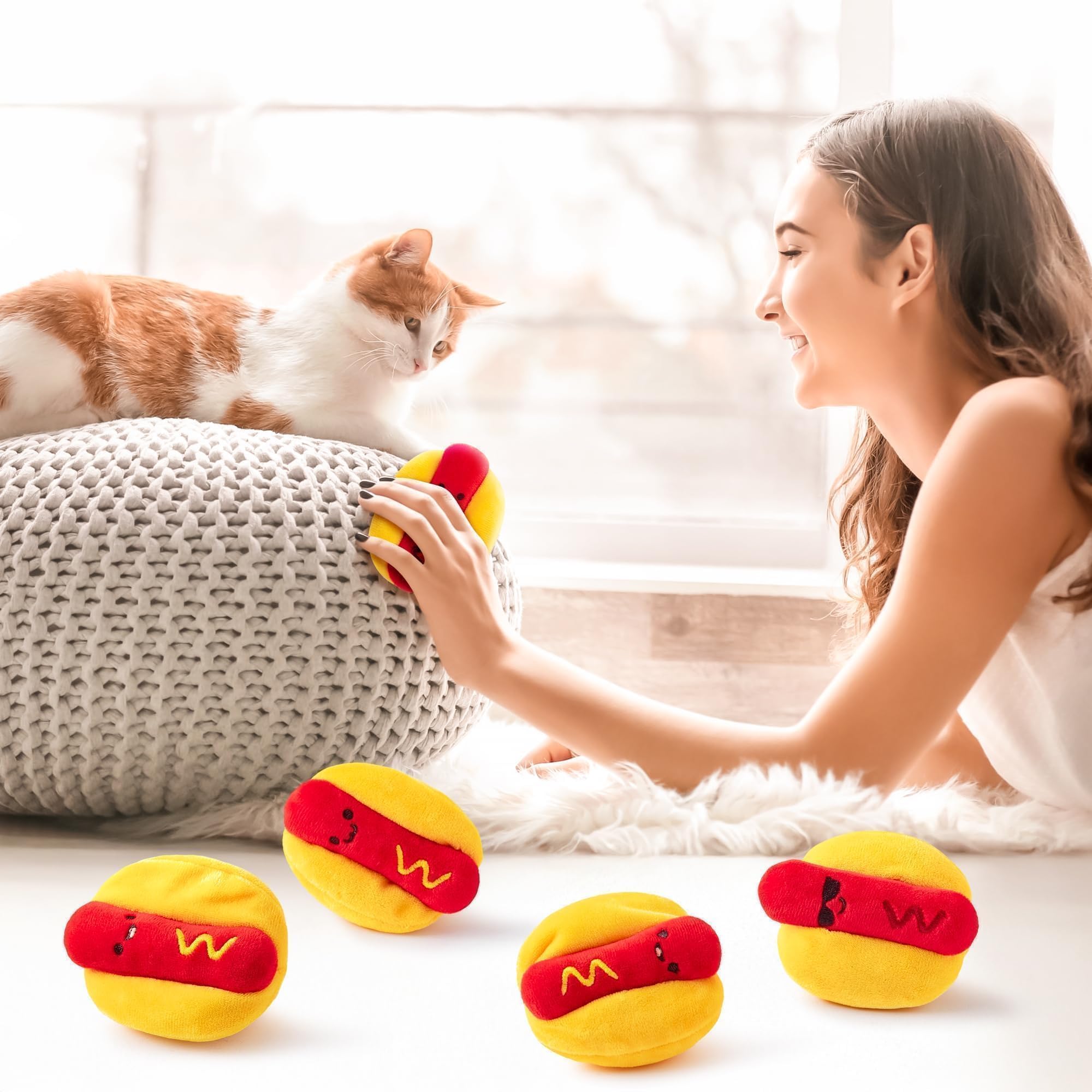 L1rabe Hot Dog Katzenminze-Spielzeug – Sommer 5 niedliche Hot-Dog-Katzen-Geräuschspielzeuge, interaktives Haustierzubehör, Kätzchen, Kauen, Beißen, Kick-Kratzwerkzeuge, Katzenminze, Katzenliebhaber