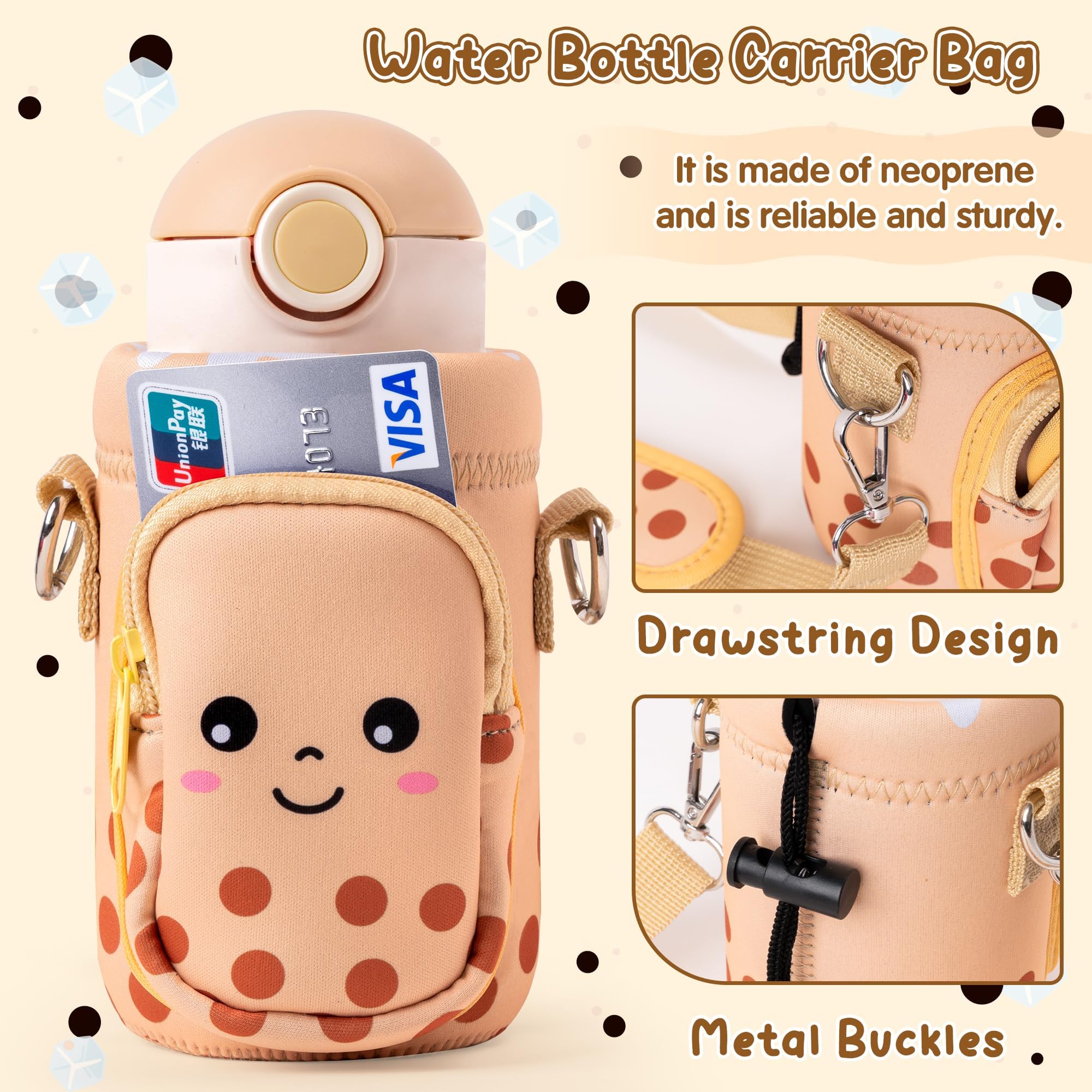 2OOYA Bubble Tea Water Bottle Carrier Bag with Strap for Kids - Image 3
