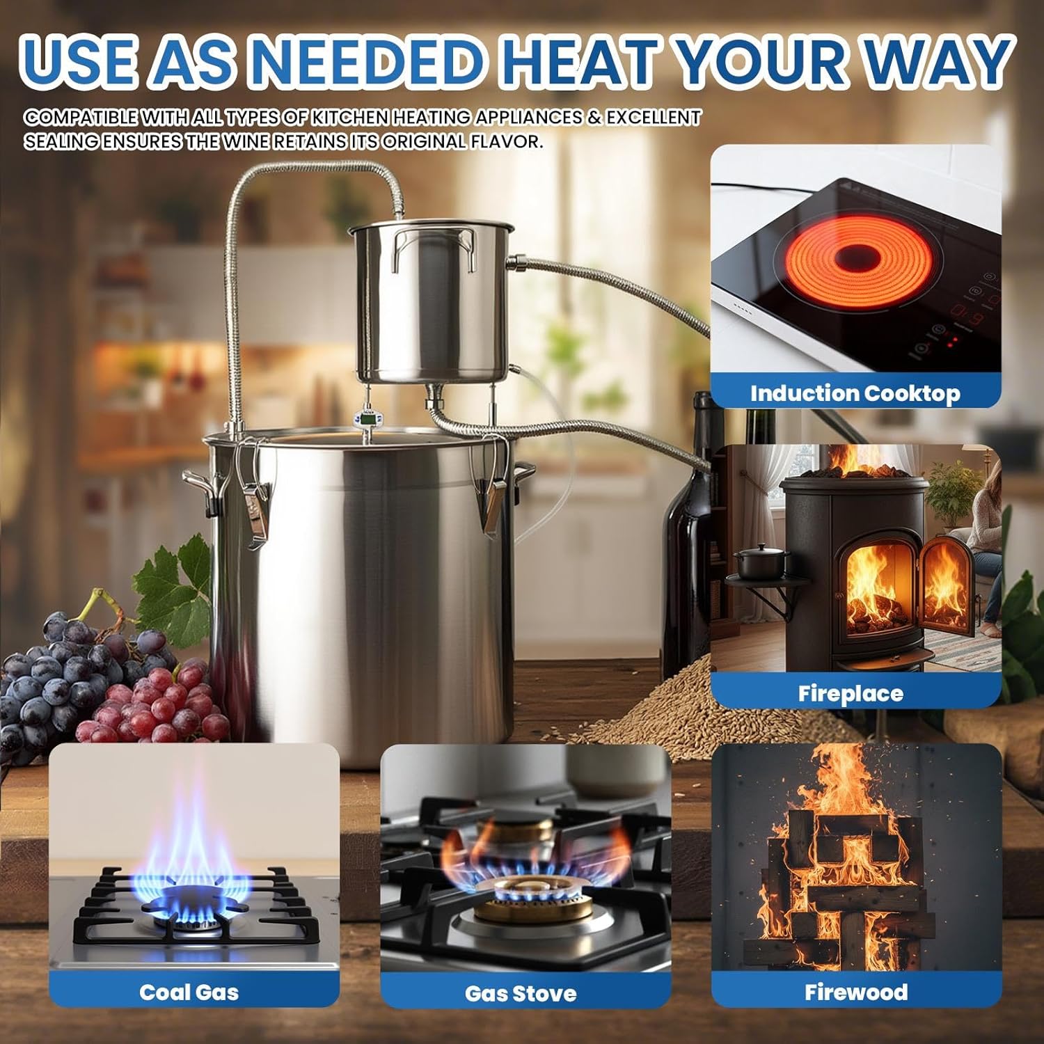 8.77Gal / 33L Alcohol Still with Thumper Keg, 304 Stainless Steel Moonshine Still Kit with Coil Cooling, Open Cooling Distillery Kit for Alcohol, Home Distilling Kit for Wine Whisky Brandy